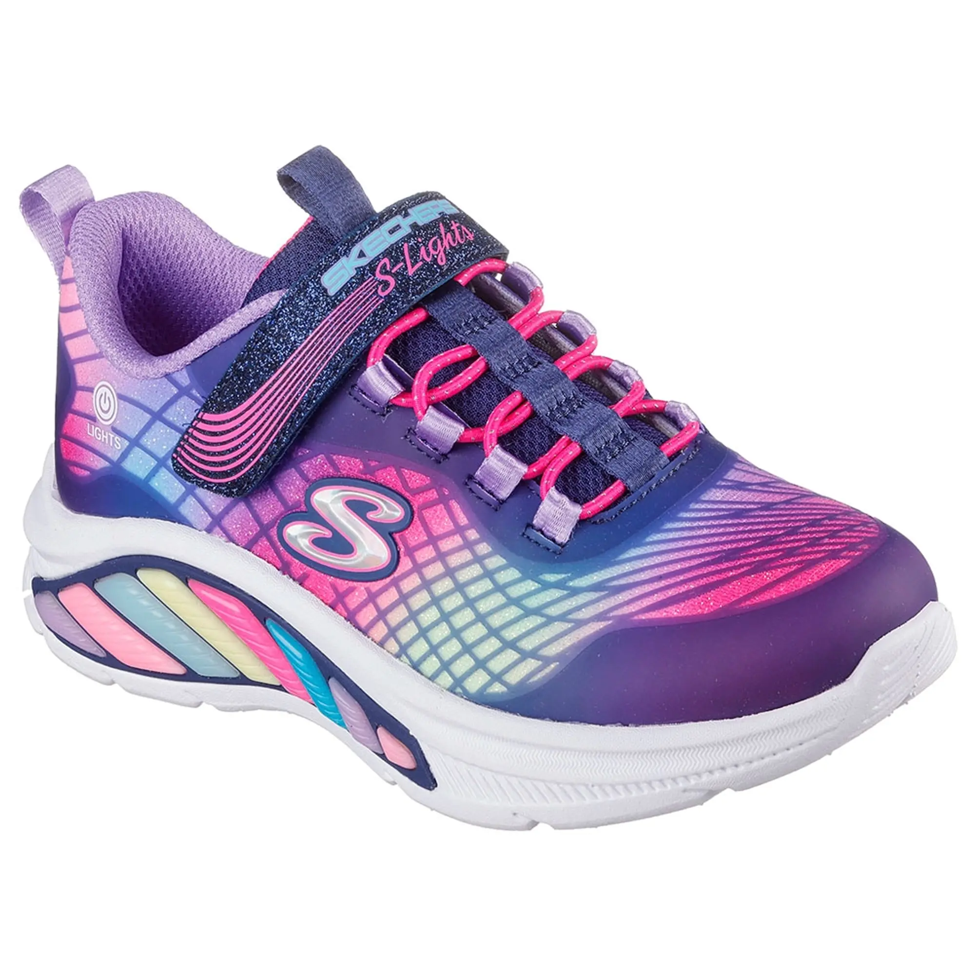 Skechers Girls S-Lights: Rainbow Cruisers - Rainbow Reflectin Sneaker in Navy Blue
