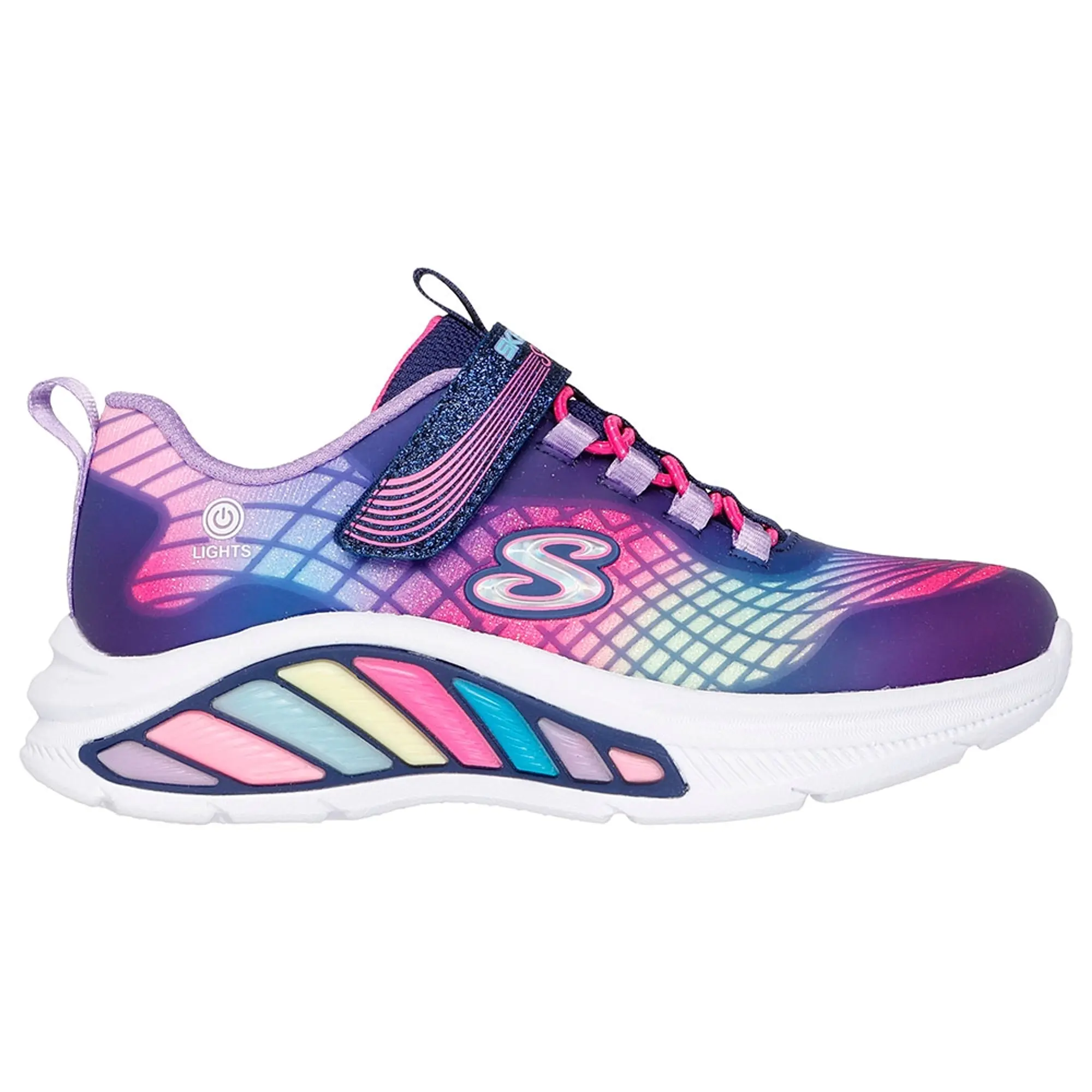 Skechers Girls S-Lights: Rainbow Cruisers - Rainbow Reflectin Sneaker in Navy Blue