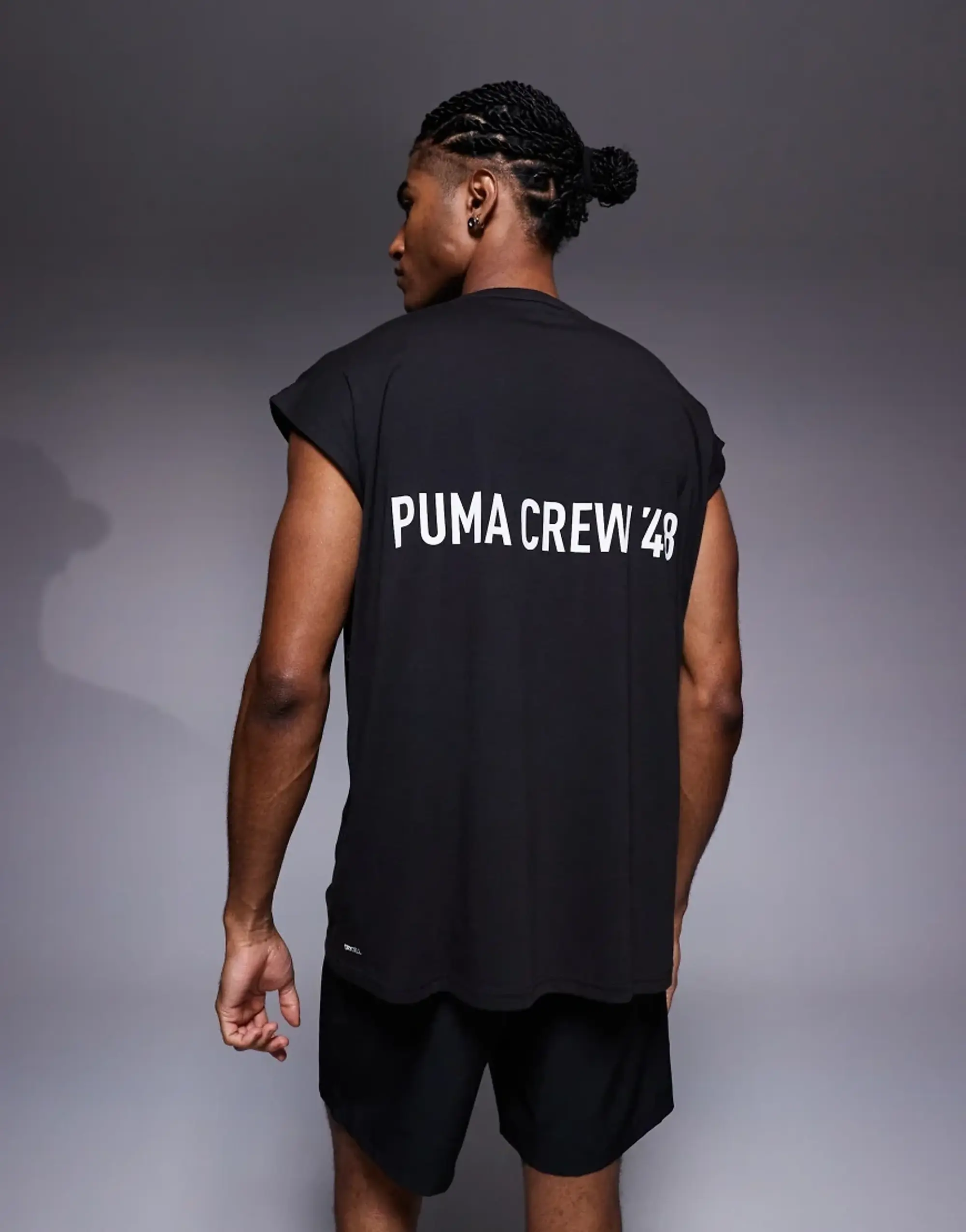 Puma Graphic Cutoff Back Print Tank In Black