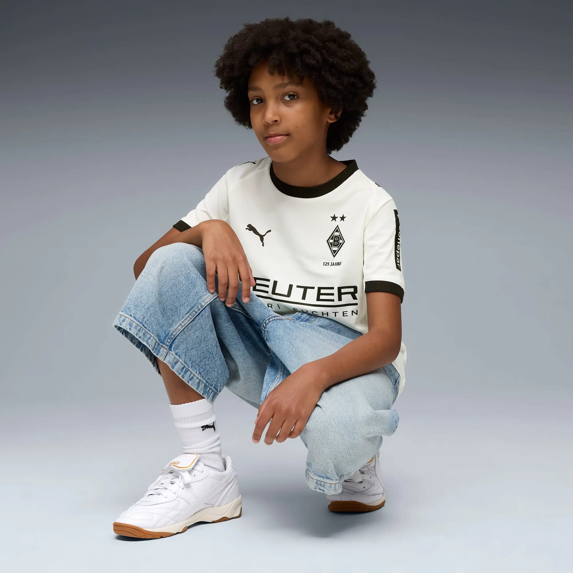 PUMA Borussia Mönchengladbach 25/26 Home Jersey Youth, Warm White/Black, size 11-12 Youth
