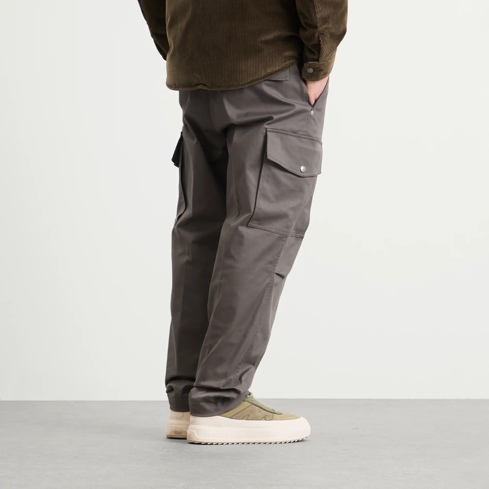 Moncler Men's Gaberdine Cotton Cargo Trousers Grey