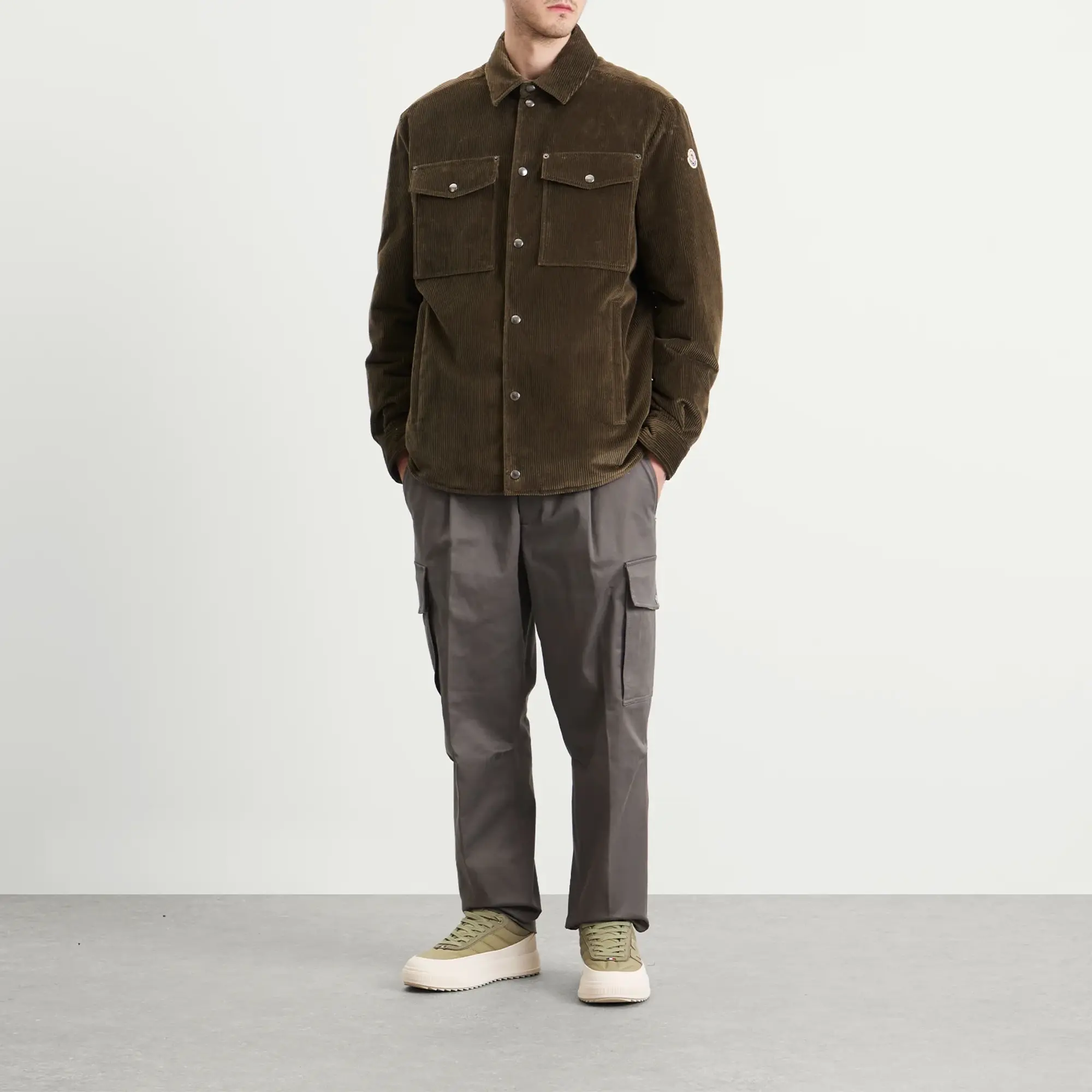 Moncler Men's Gaberdine Cotton Cargo Trousers Grey
