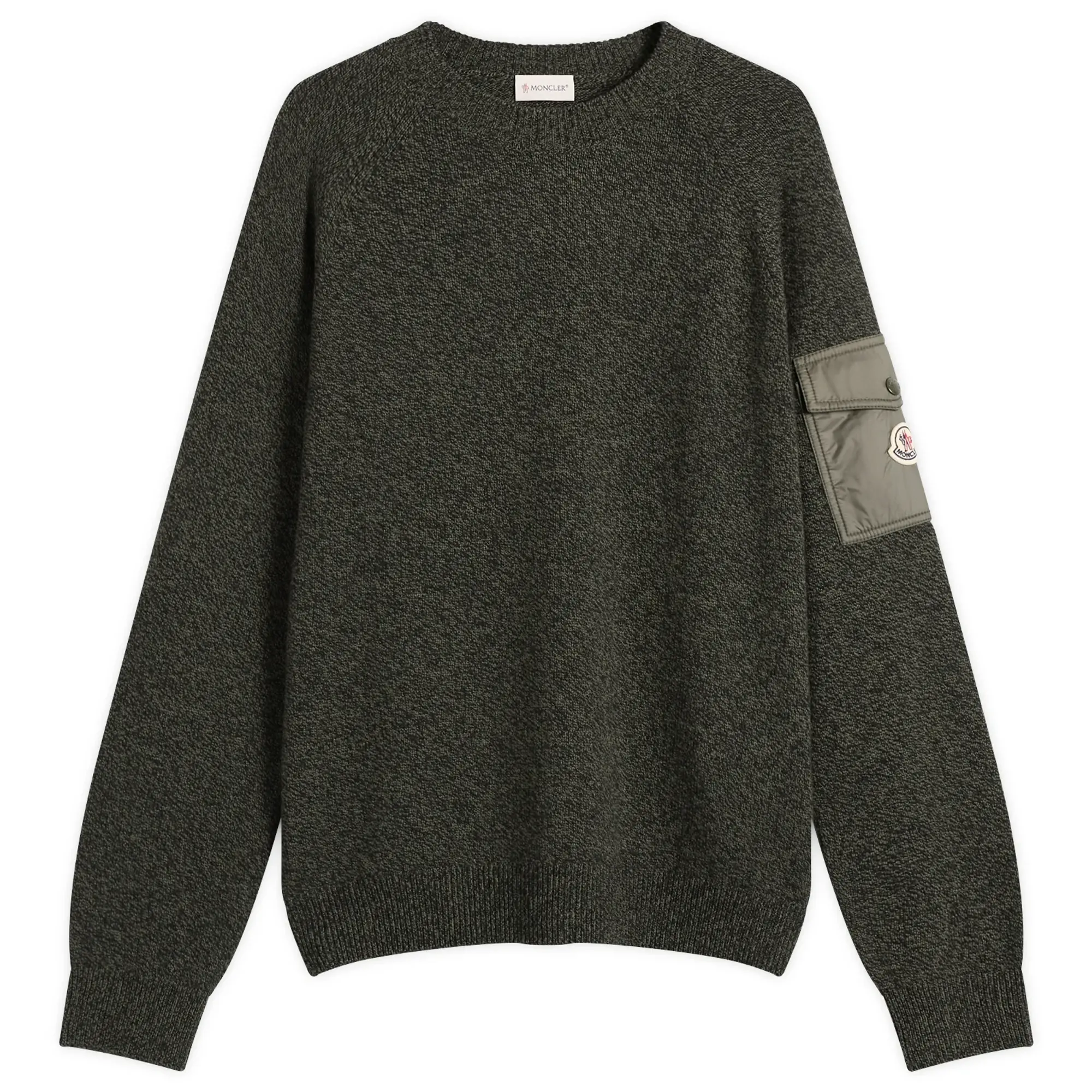 Moncler Men's Wool Cashmere Mouline Crew Neck Jumper Green