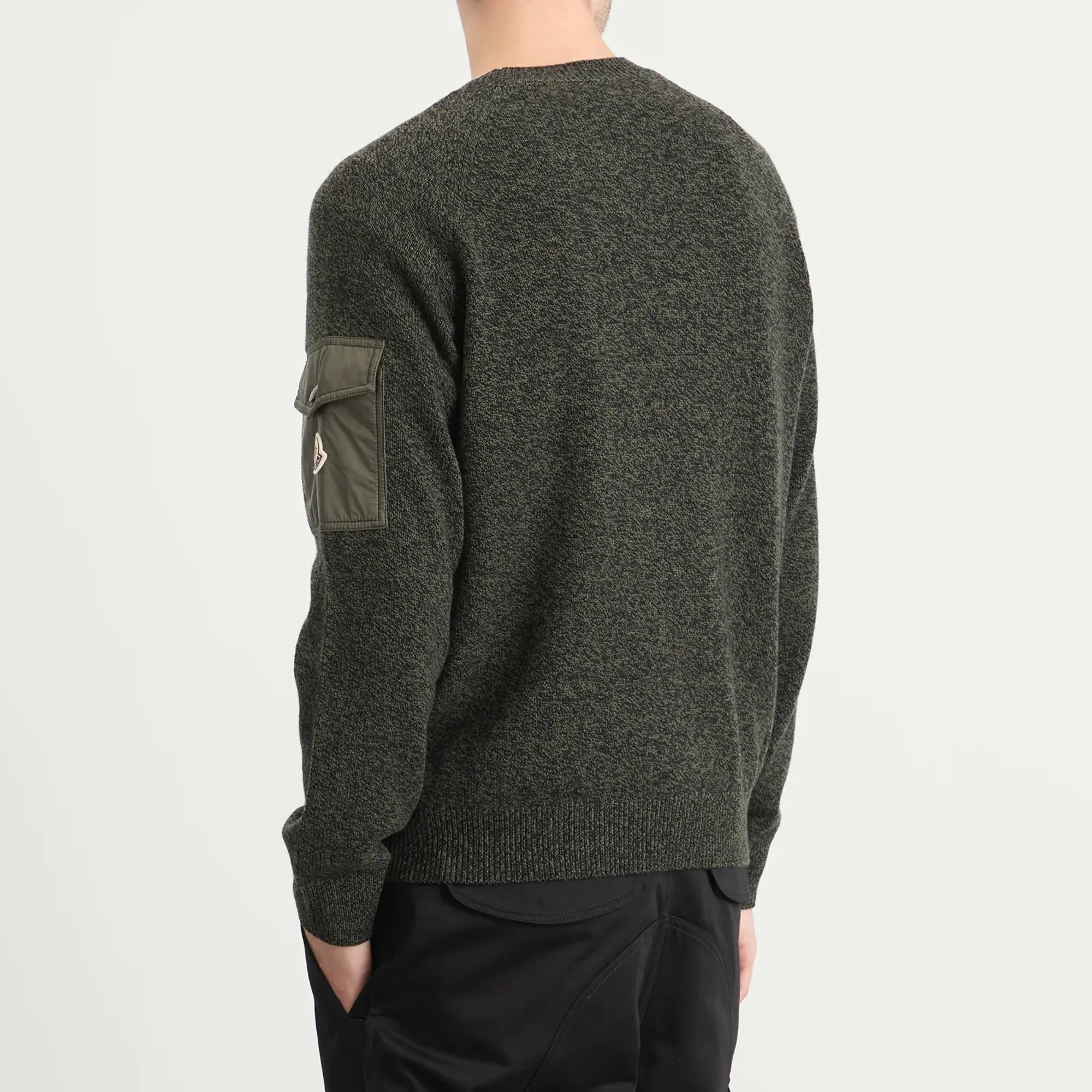 Moncler Men's Wool Cashmere Mouline Crew Neck Jumper Green