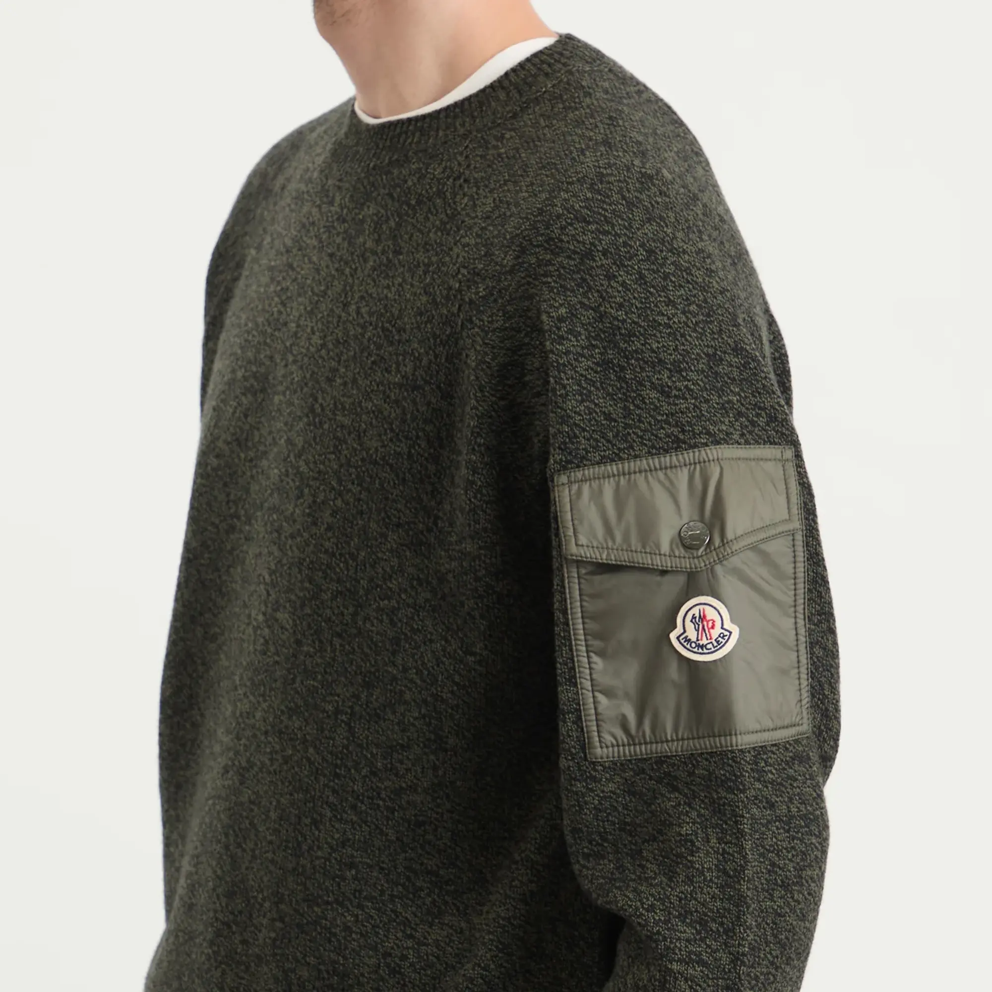 Moncler Men's Wool Cashmere Mouline Crew Neck Jumper Green