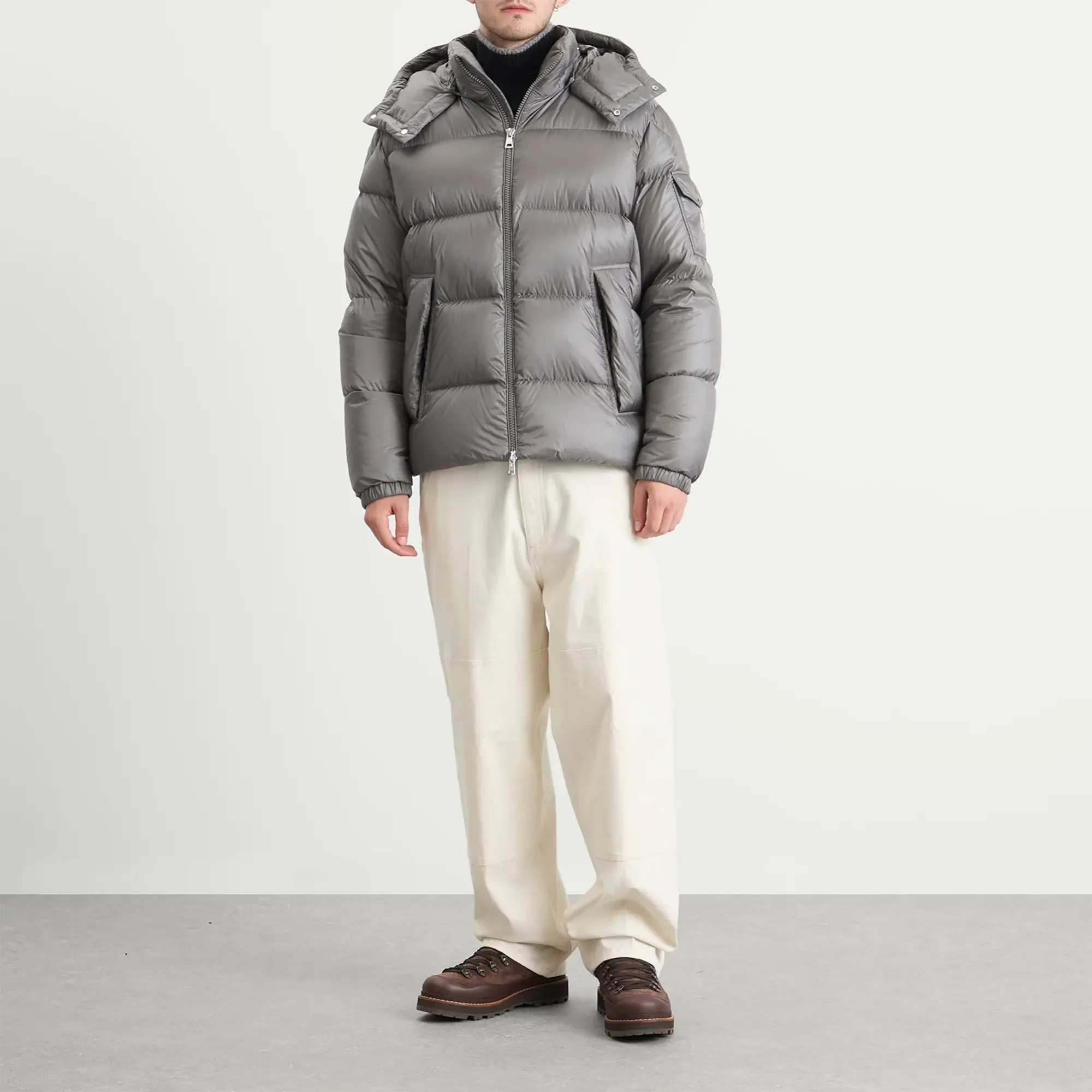 Moncler Men's Couyere Jacket Recycled Micro Rip-Stop Padded Coat Grey