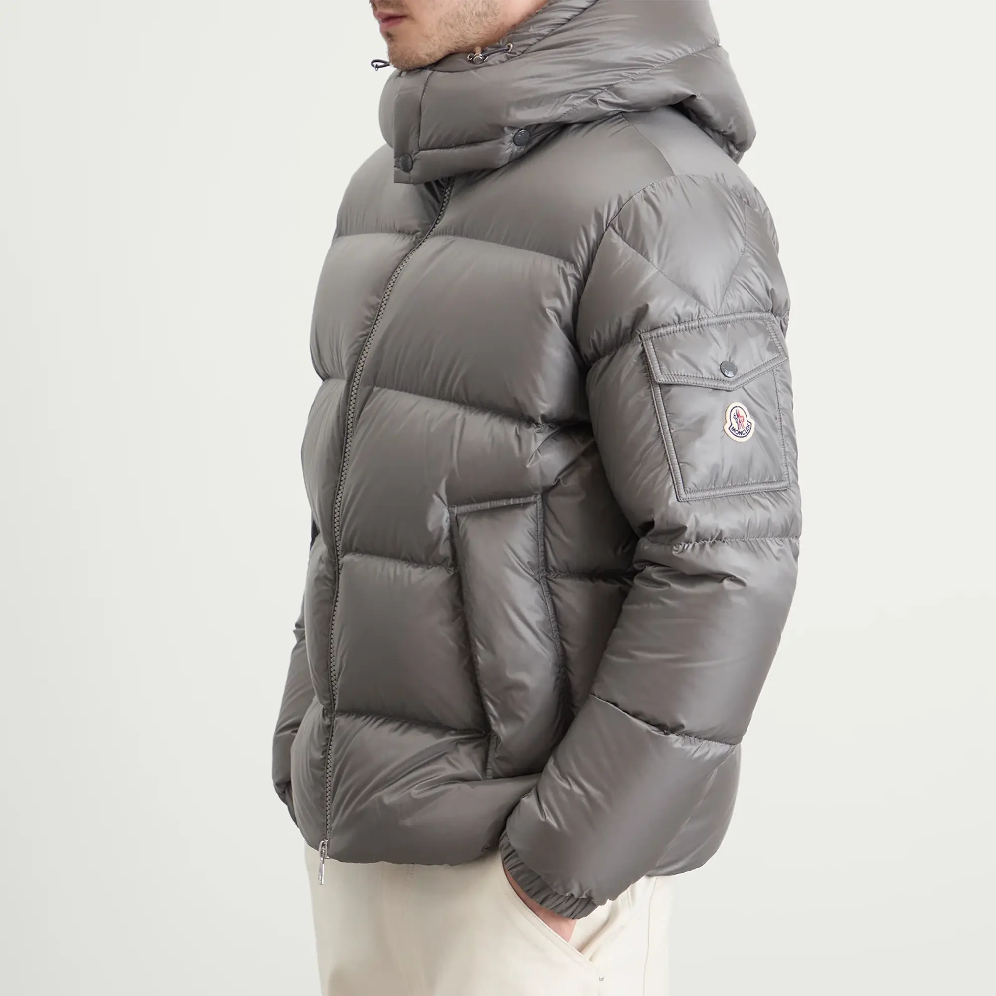 Moncler Men's Couyere Jacket Recycled Micro Rip-Stop Padded Coat Grey