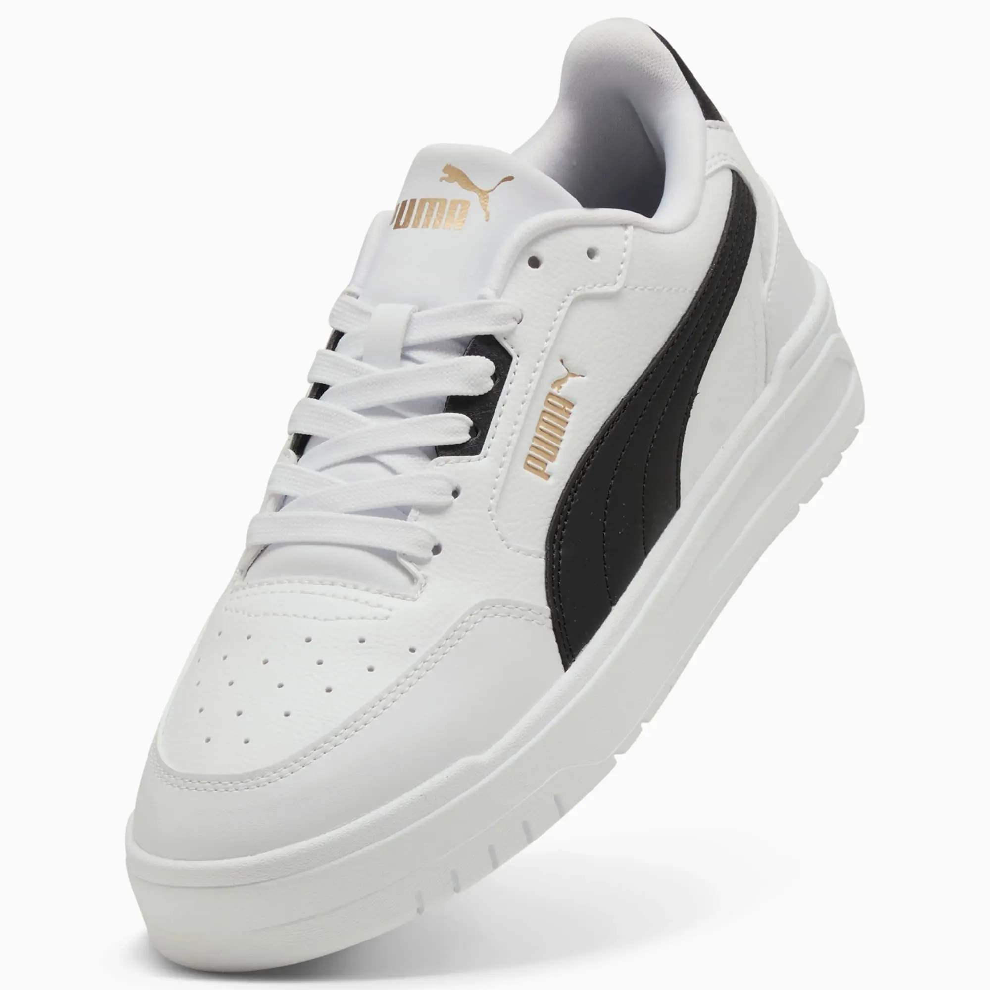 PUMA Shuffle Downtown Sneakers Unisex, White/Black/Gold, size 10