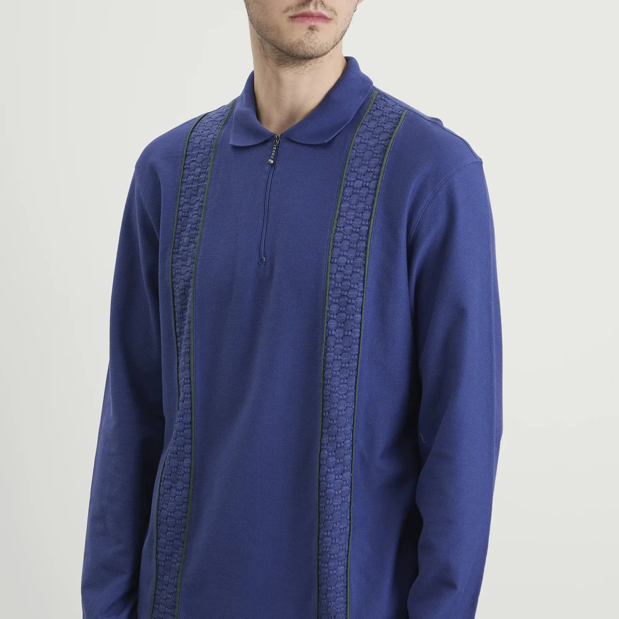 Palmes Men's Lace Long Sleeve Zip Polo Blue