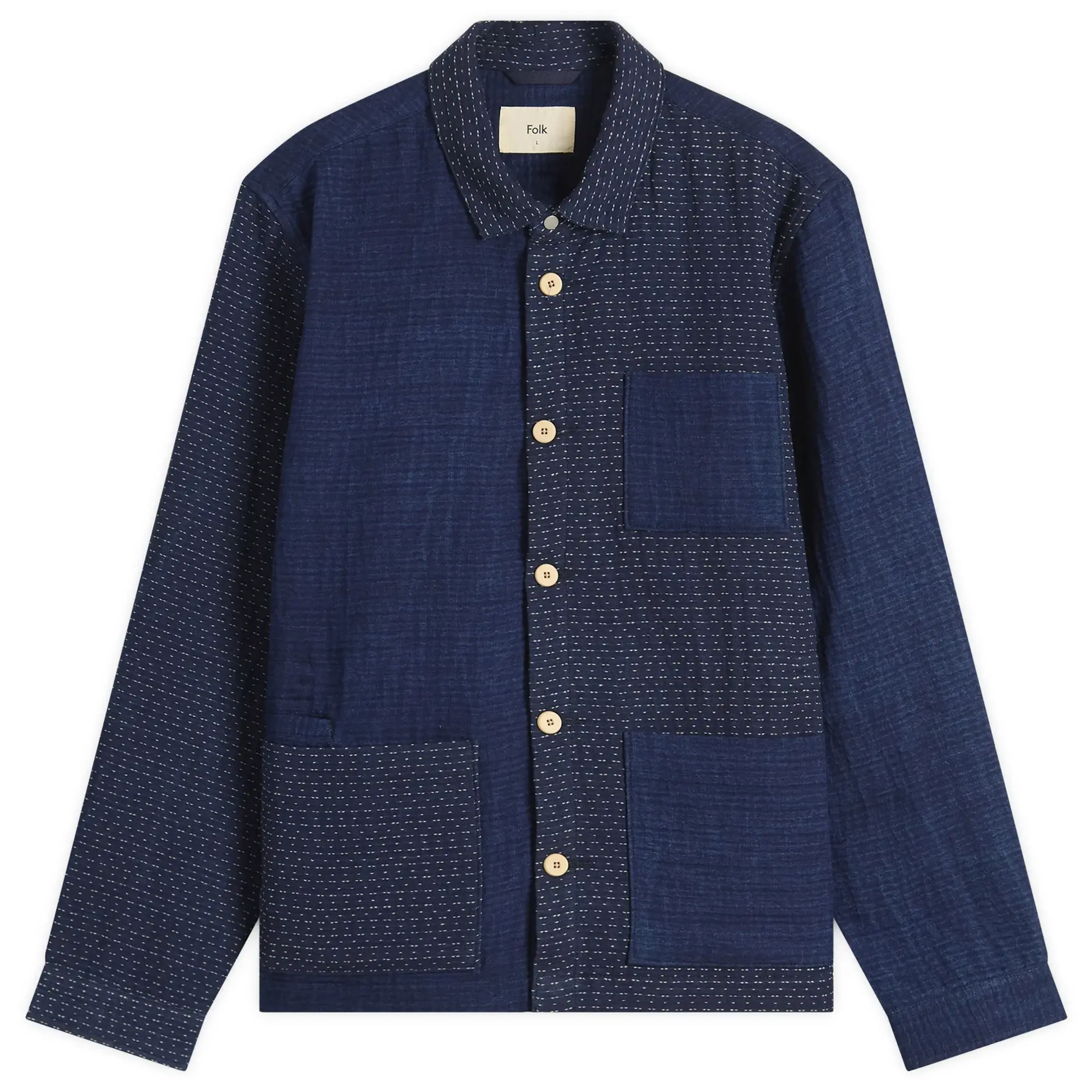 Folk Men's Assembly Jacket Indigo Waffle Patchwork