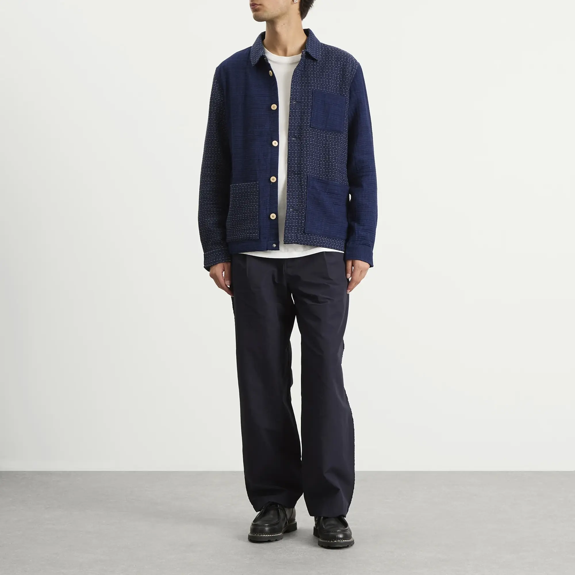 Folk Men's Assembly Jacket Indigo Waffle Patchwork