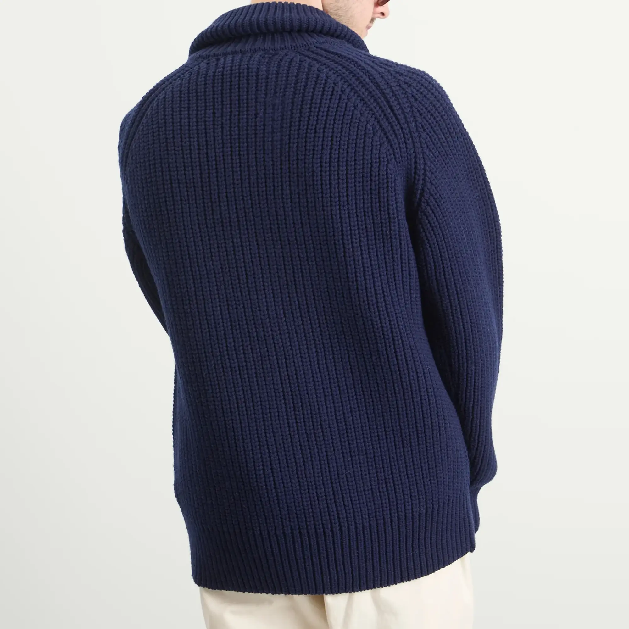 Dries Van Noten Men's Double Zip Wool Ribbed Jumper Navy