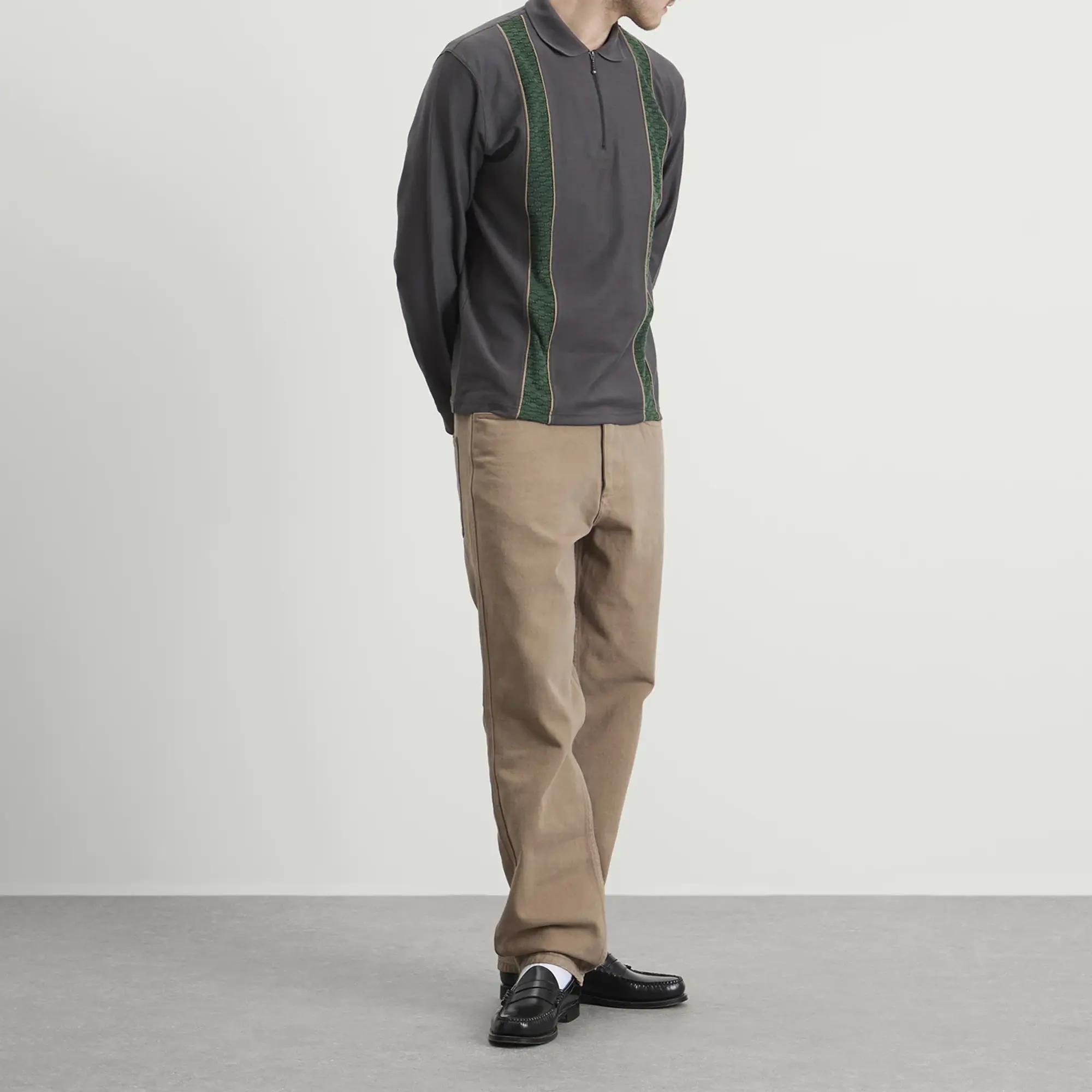 Palmes Men's Lace Long Sleeve Zip Polo Charcoal