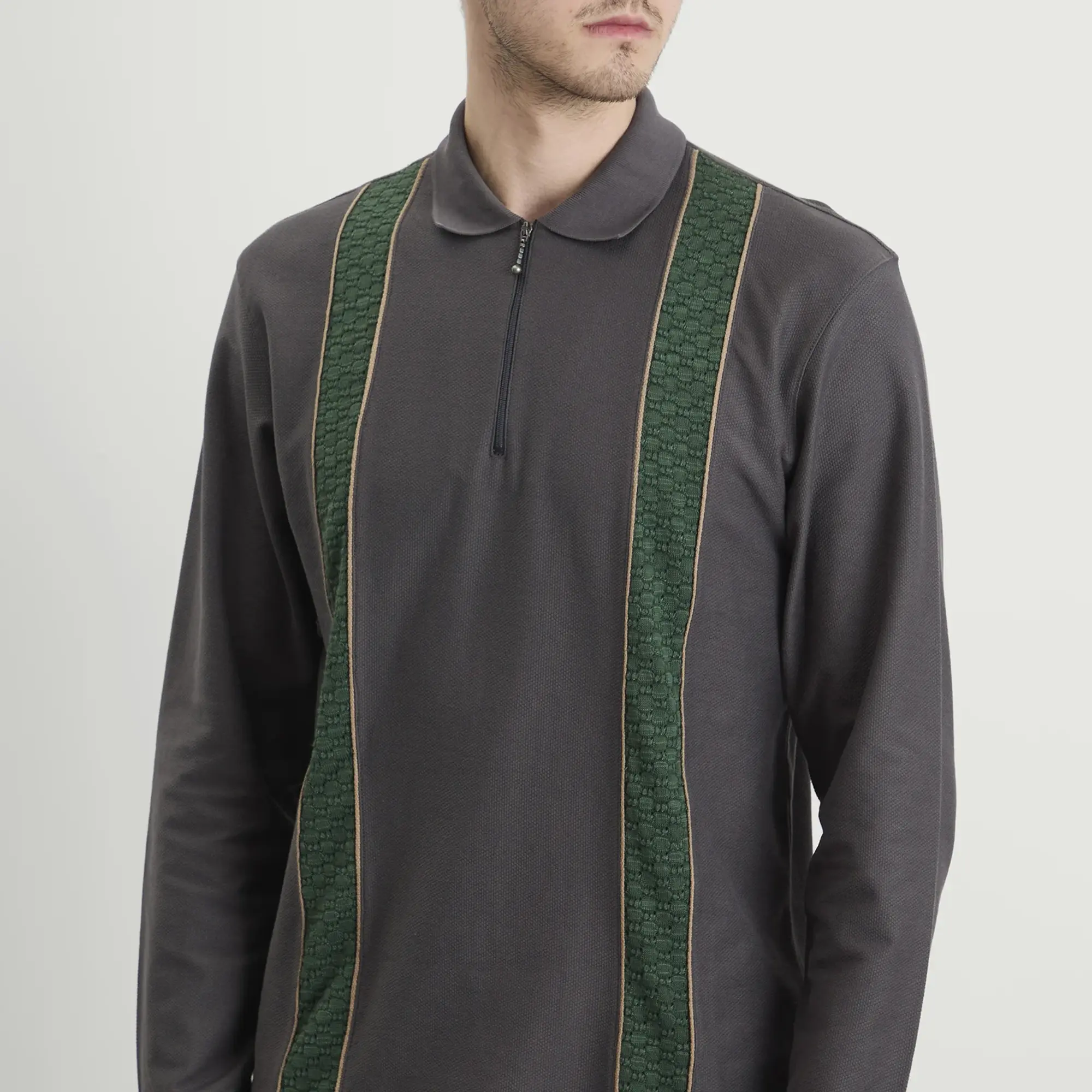 Palmes Men's Lace Long Sleeve Zip Polo Charcoal