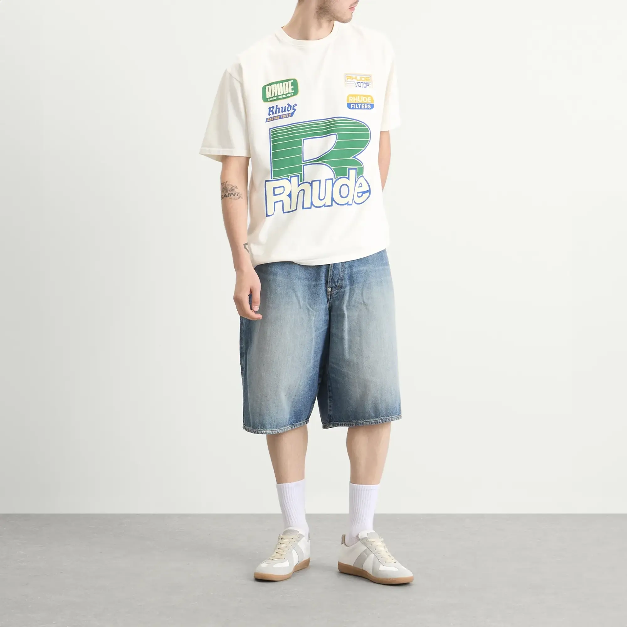 Rhude Men's Roadway Racing T-Shirt Vintage White