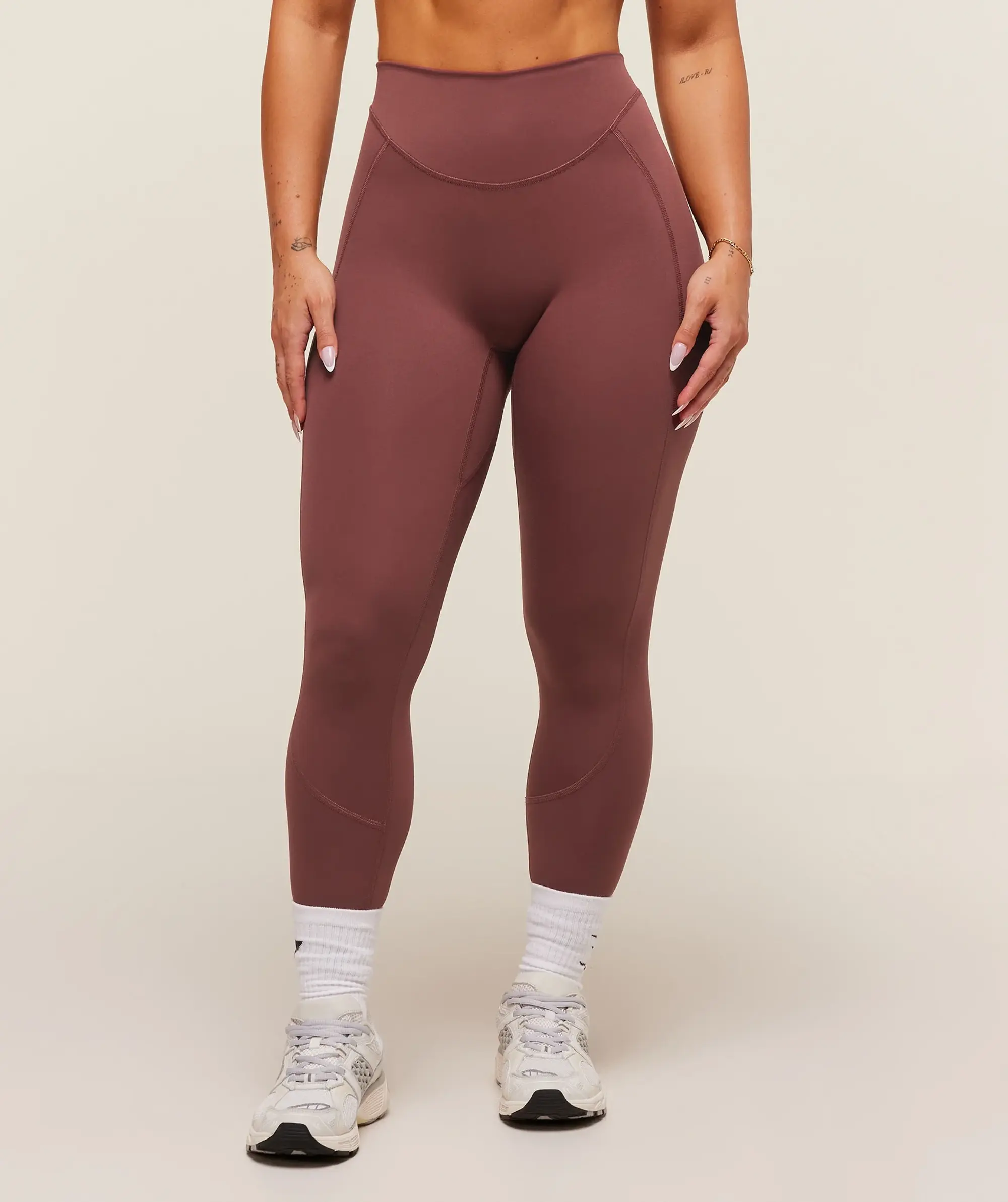  Lifting Dipped Waistband Leggings - Burgundy Brown