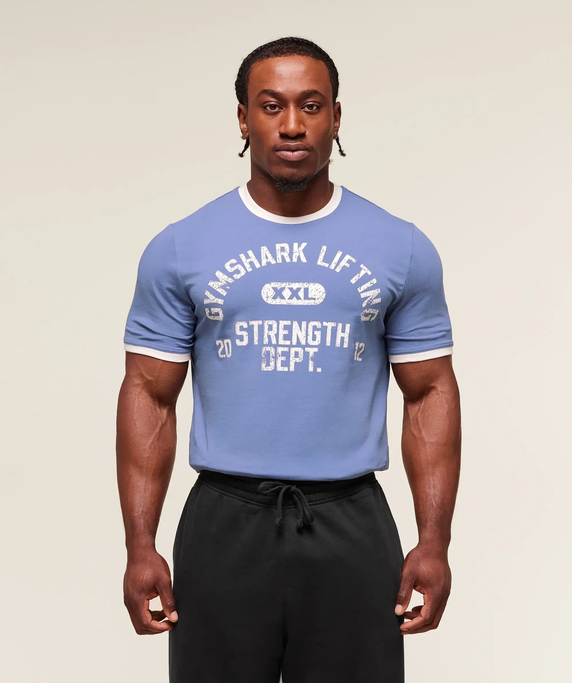  XXL Strength Dept Ringer T-Shirt - Worn Blue