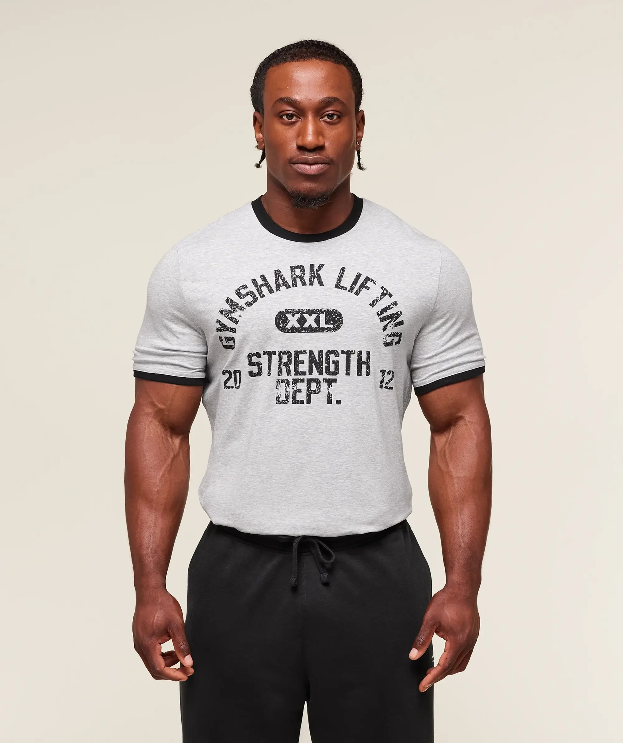  XXL Strength Dept Ringer T-Shirt - Light Grey Core Marl