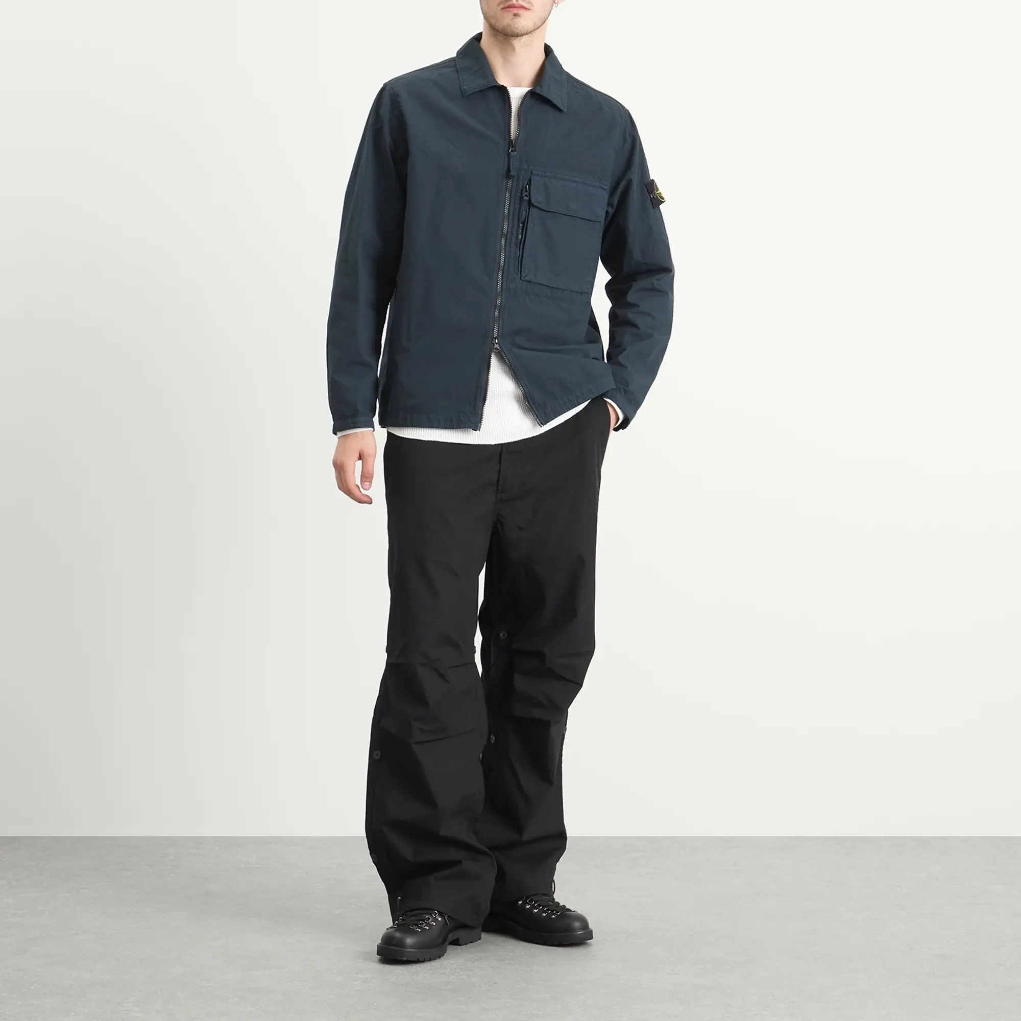 Stone Island Men's Canvas Weave Cotton Zip Shirt Jacket Navy Blue