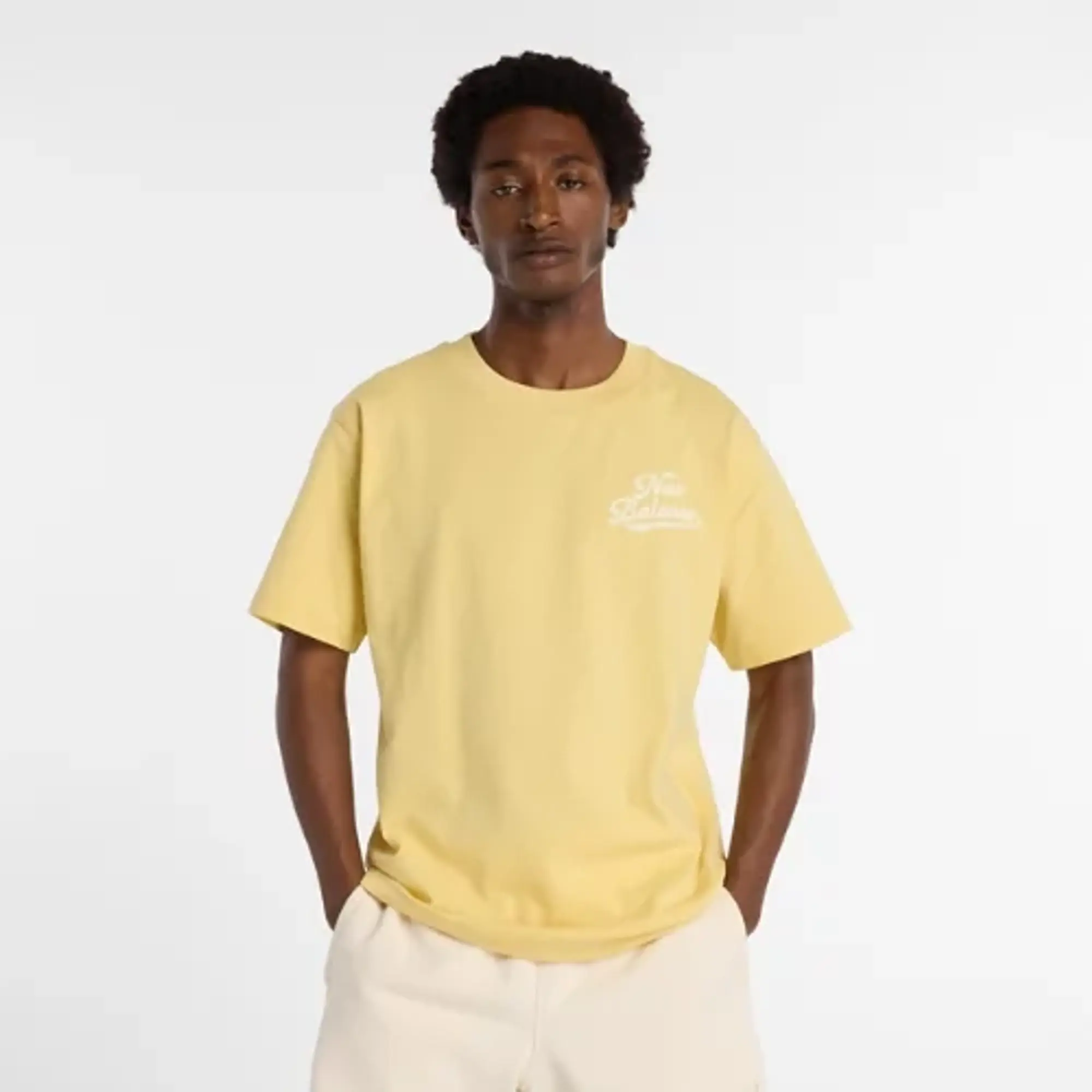 New Balance Men's Athletics Legacy T-Shirt in Beige Cotton
