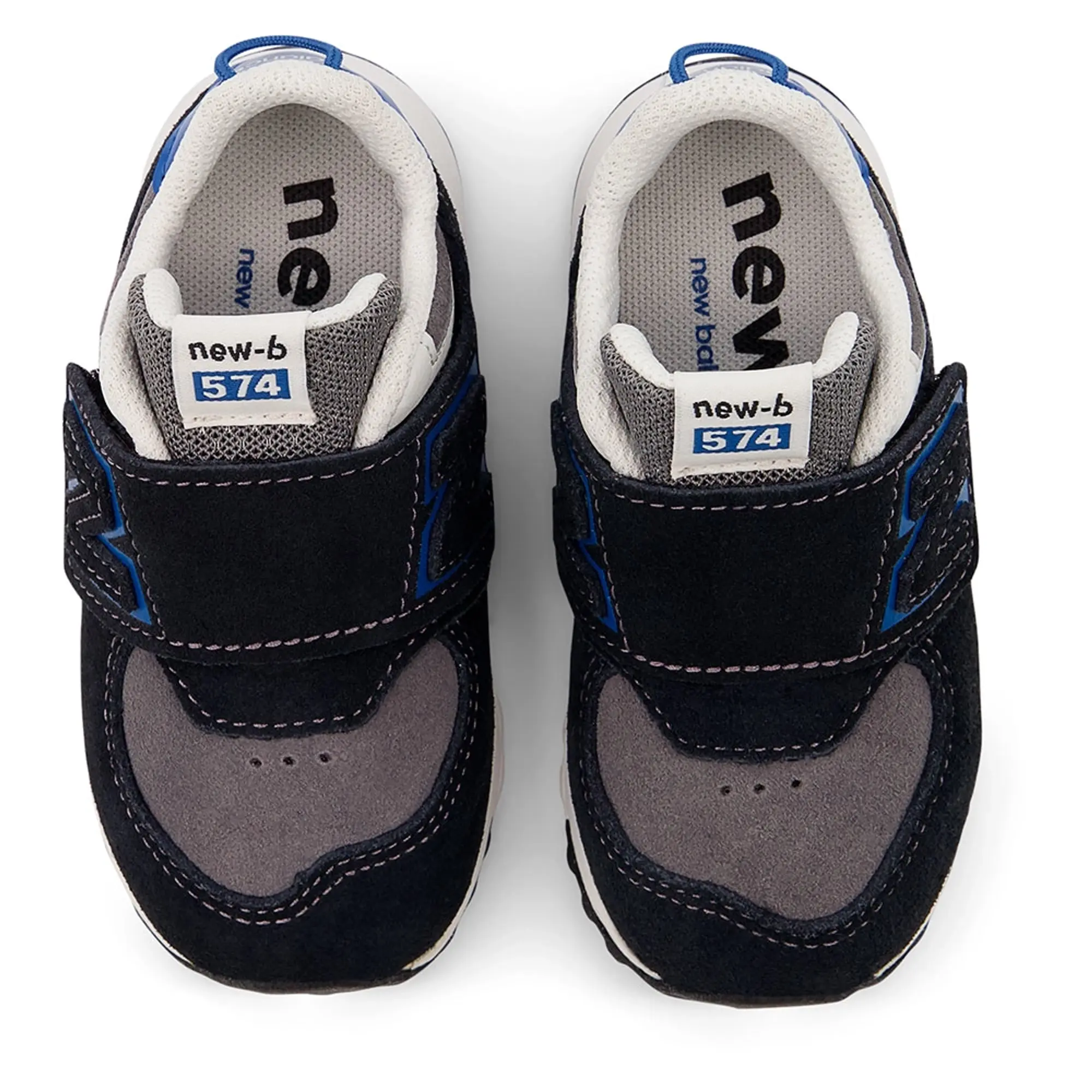 New Balance Kids' 574 NEW-B HOOK & LOOP in Black/Blue Leather