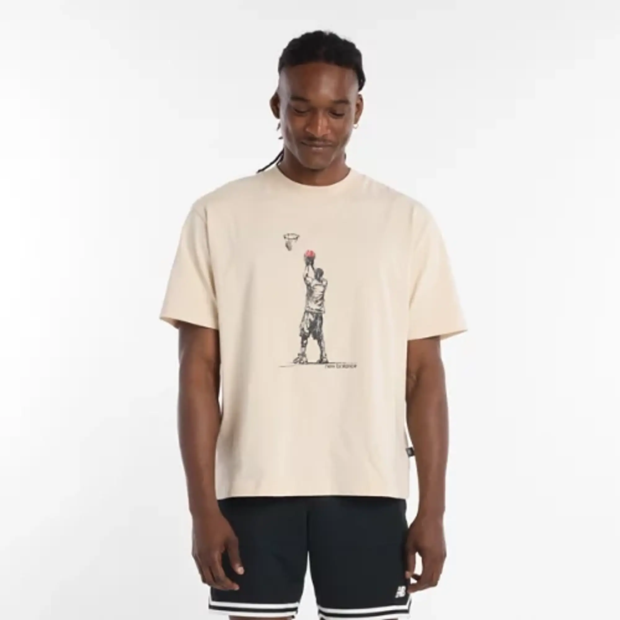 New Balance Men's Hoops Player Graphic T-Shirt in Brown Poly Knit