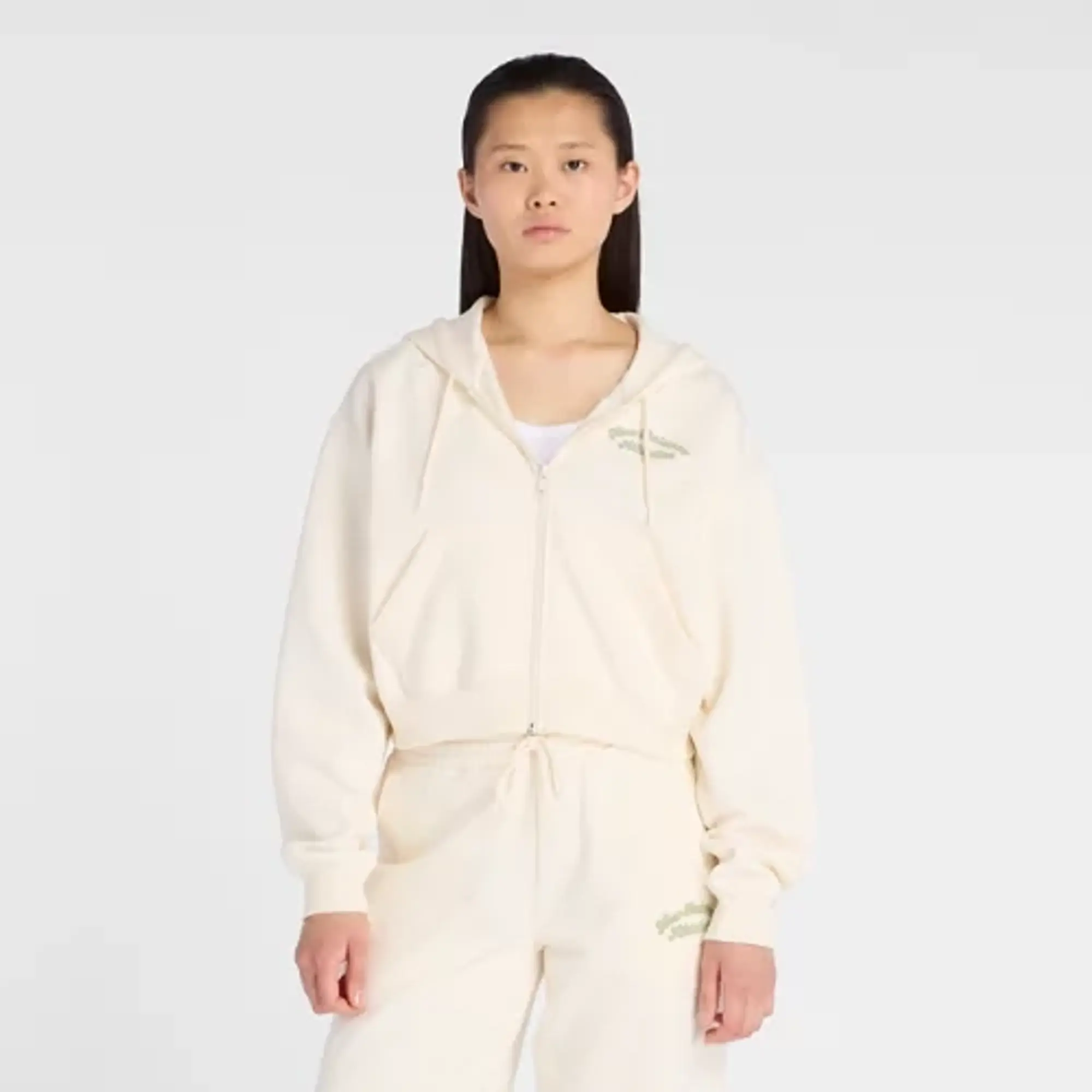 New Balance Women's Linear Heritage Fleece Full Zip in White Cotton Fleece
