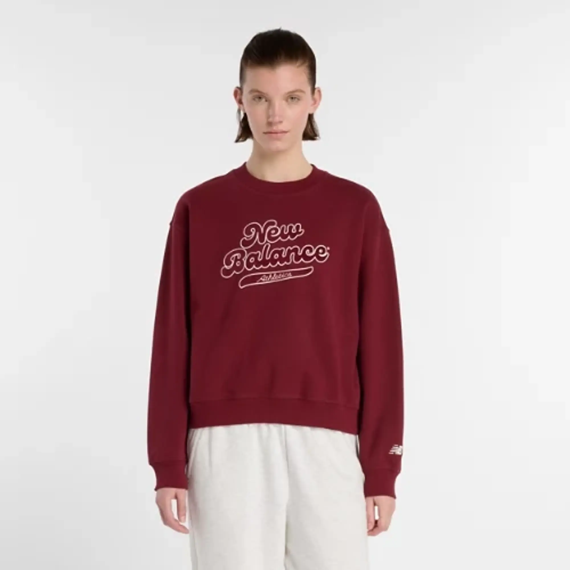 New Balance Women's Athletics Legacy Crew in Red Cotton