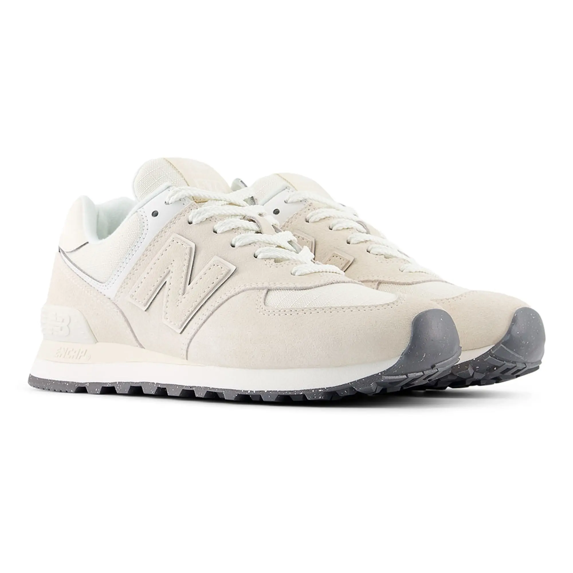 New Balance Women's 574 in Beige/White Suede/Mesh