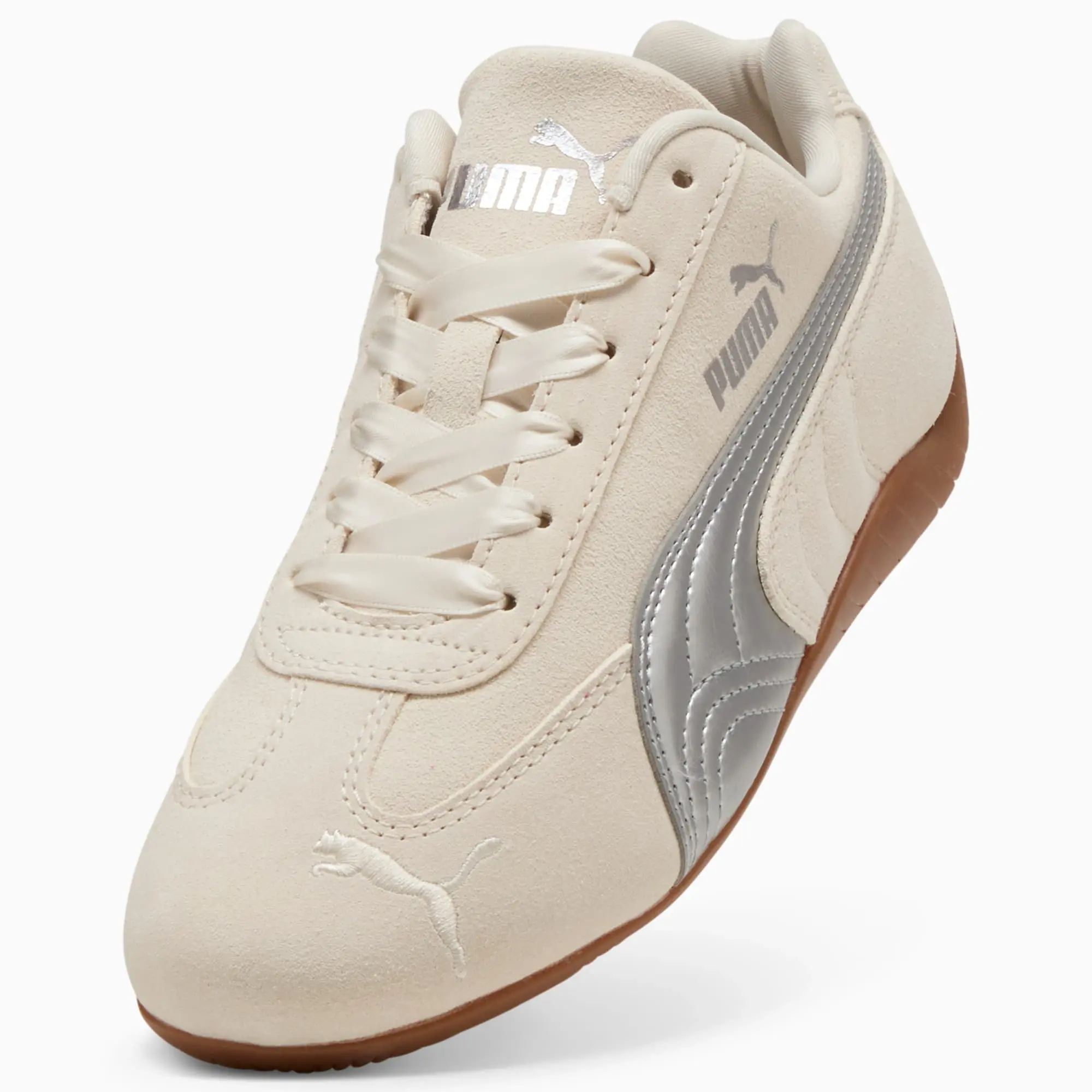 PUMA SpeedCat Metallic Sneakers Youth, Alpine Snow/Silver, size 3