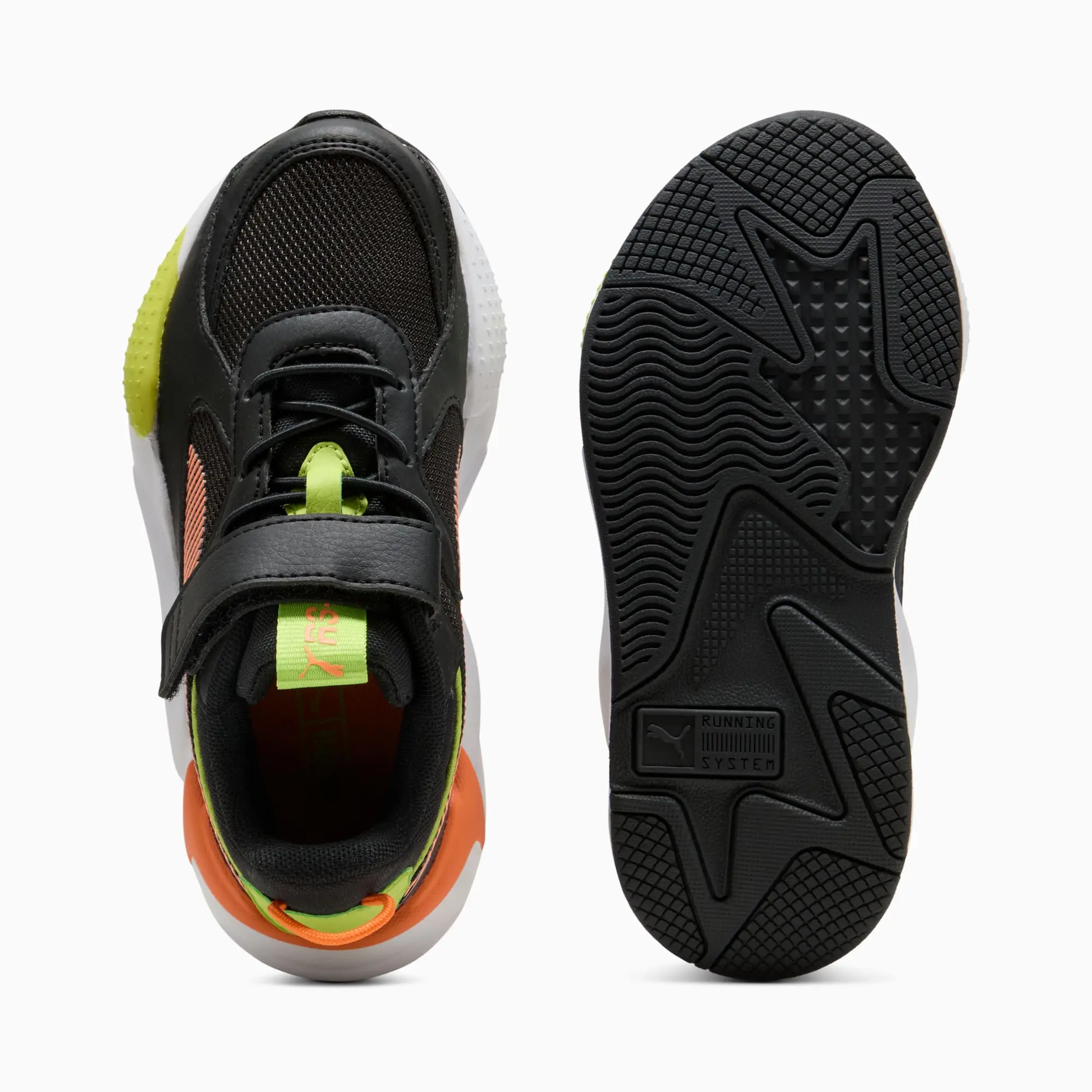 PUMA RS-X Kids Sneakers, Black/Orange Glo, size 1