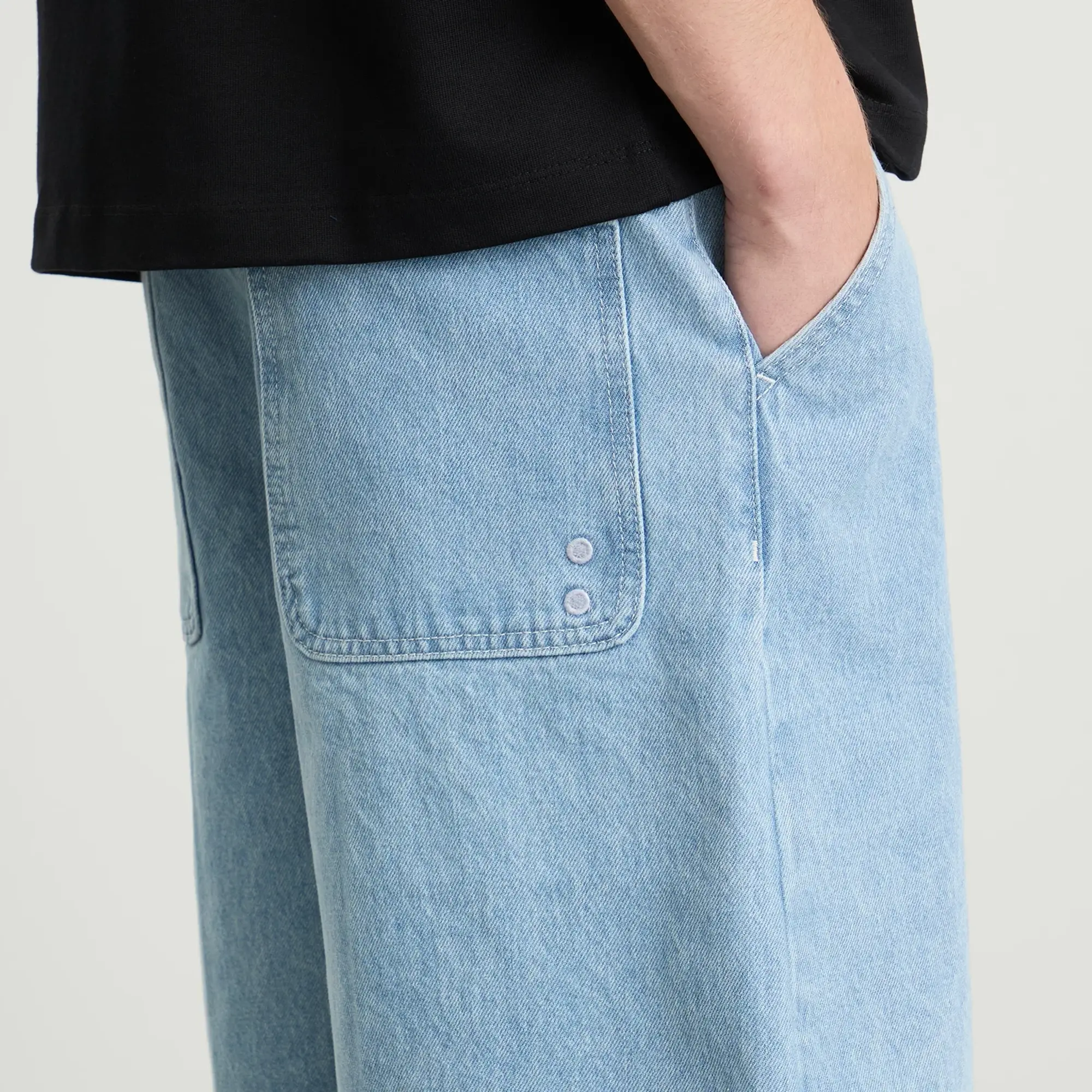 about:blank Men's Wide Denim Short Mid Wash Blue