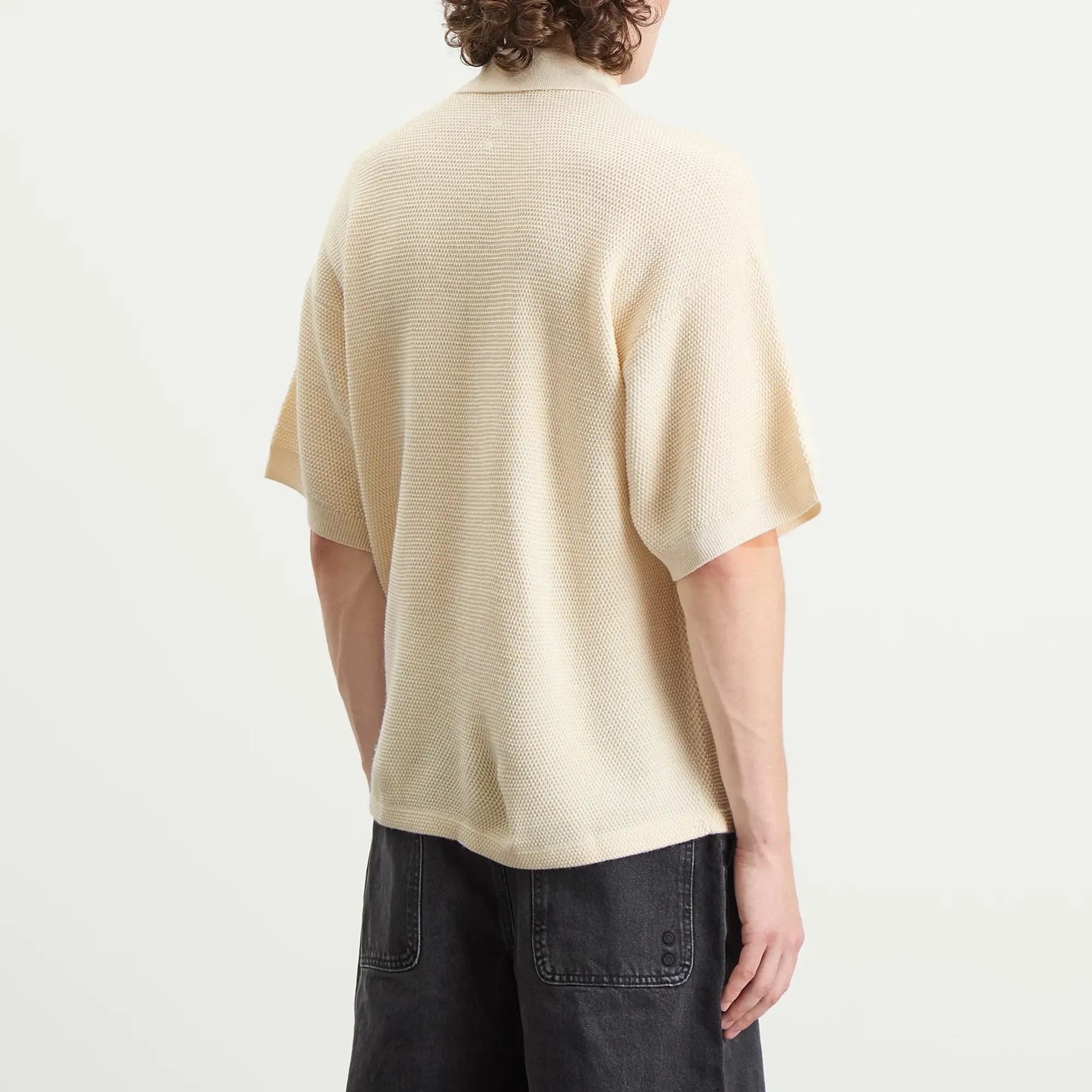 about:blank Men's Pique Knitted Polo Ecru/Black