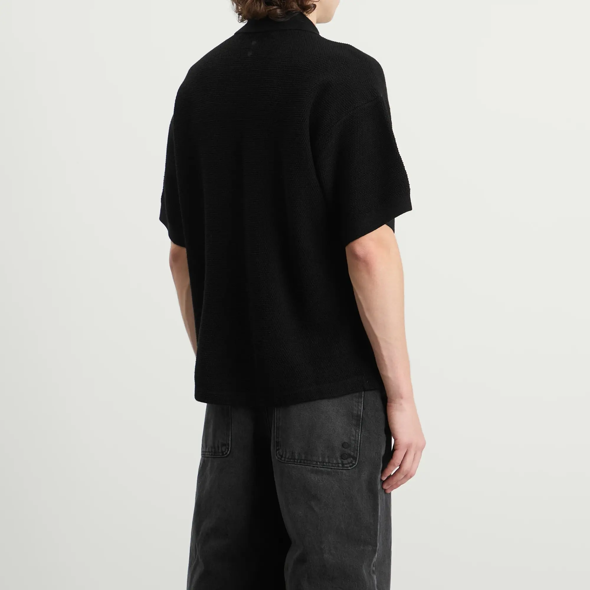about:blank Men's Pique Knitted Polo Black/Ecru