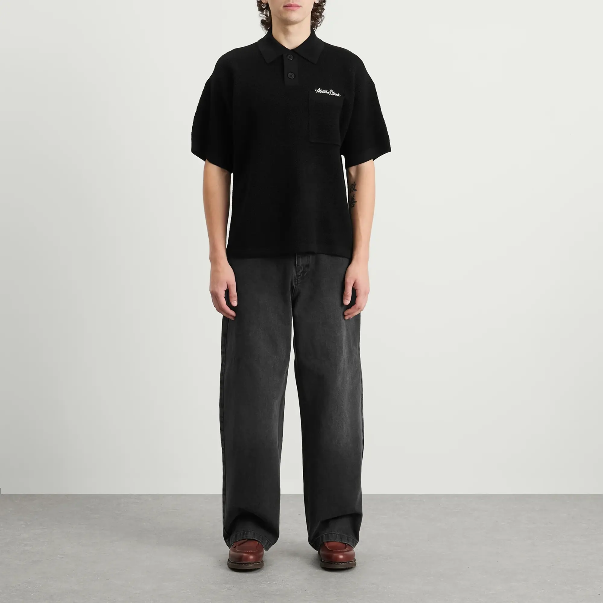 about:blank Men's Pique Knitted Polo Black/Ecru