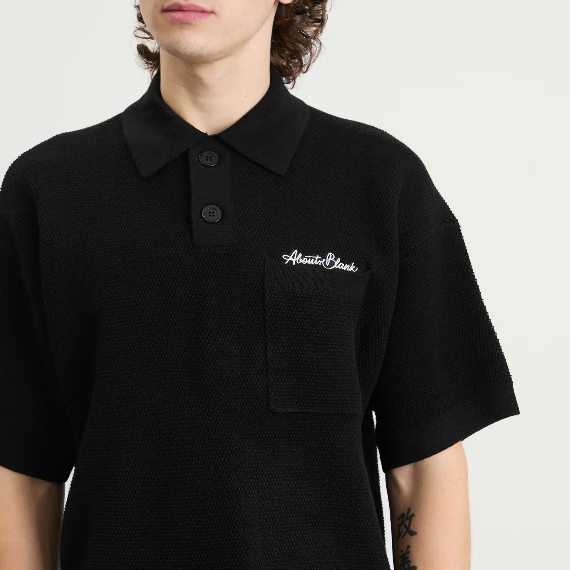 about:blank Men's Pique Knitted Polo Black/Ecru
