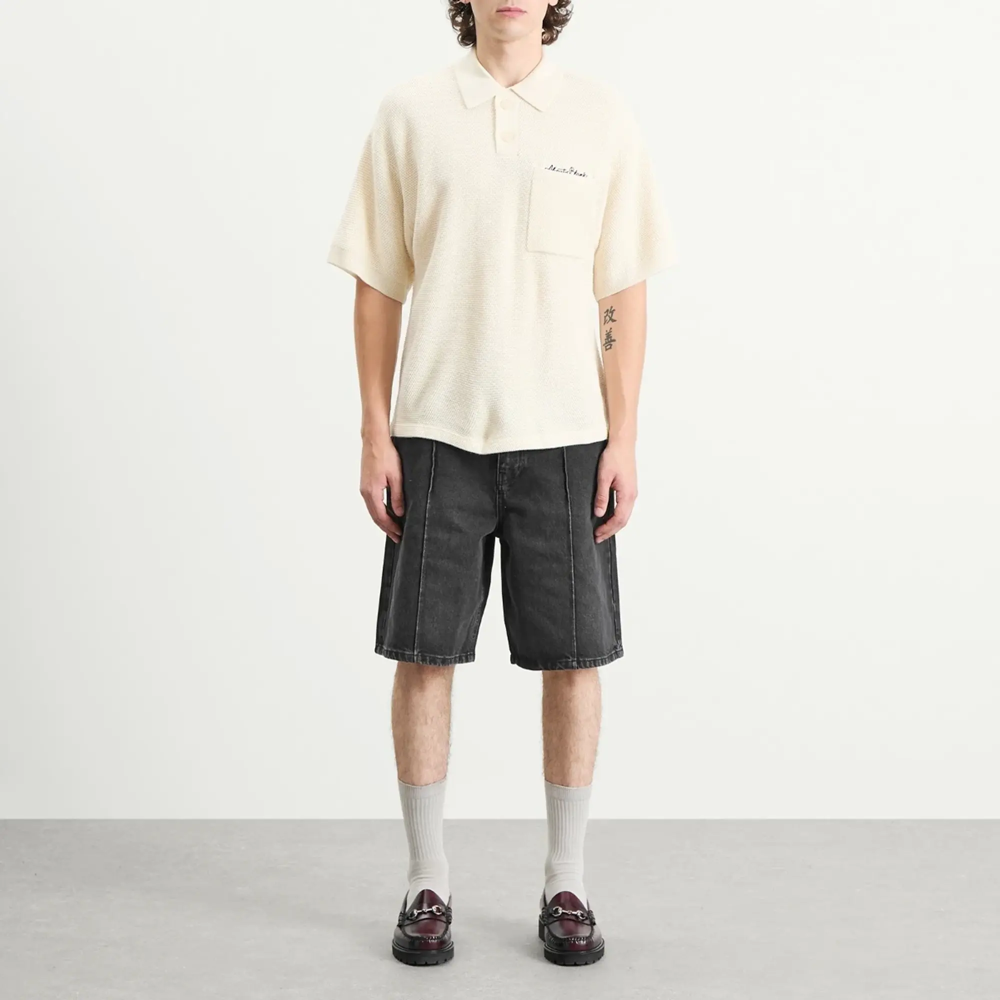 about:blank Men's Wide Denim Short Black