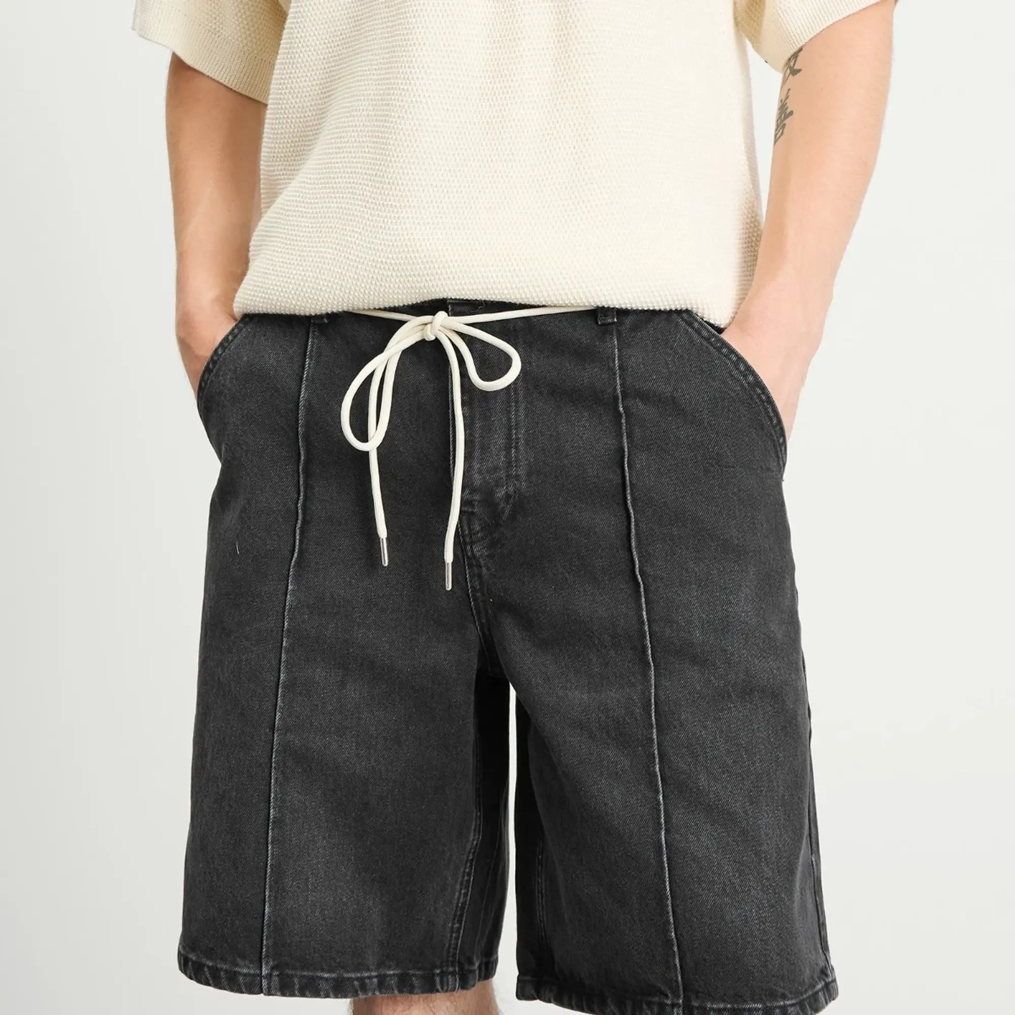 about:blank Men's Wide Denim Short Black