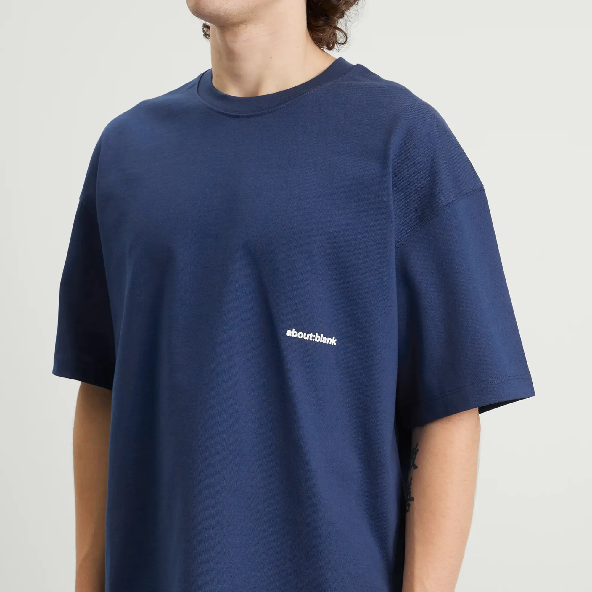 about:blank Men's Box Logo T-Shirt Estate Blue/Ecru
