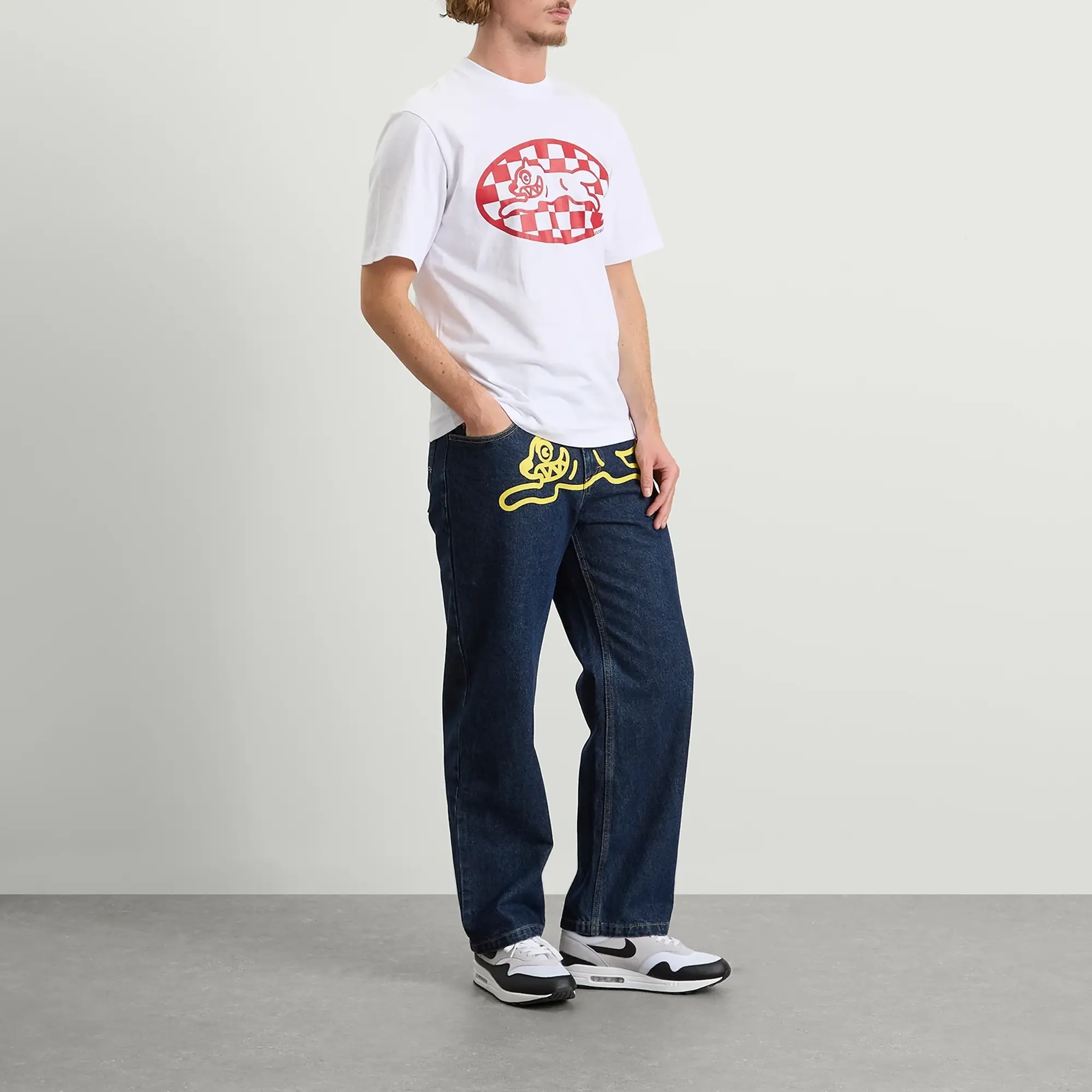 ICECREAM Men's Checker Running Dog T-Shirt White