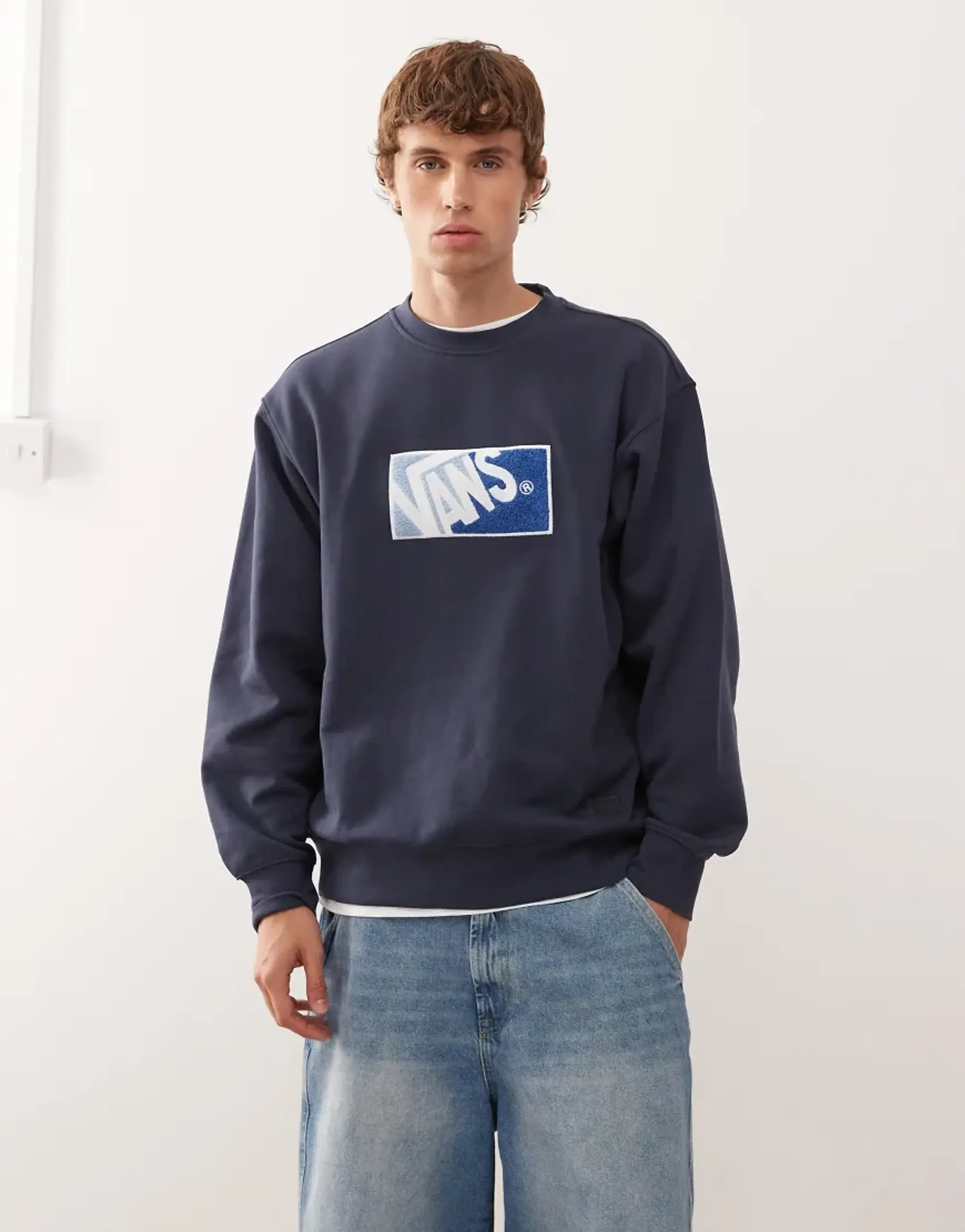 Vans Original Standards 2-Tone Crew Neck Jumper In Parisian Night-Blue