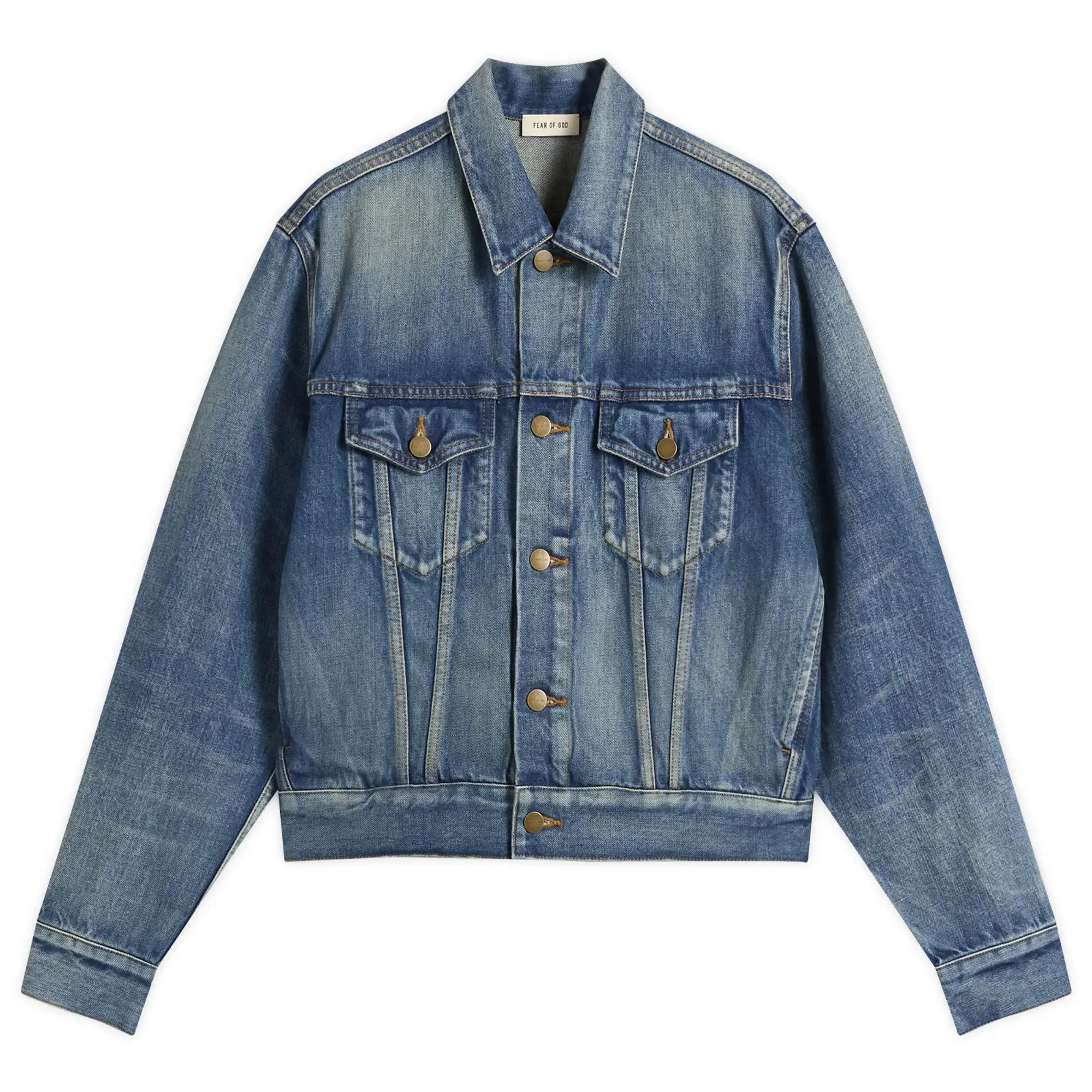 Fear of God Men's Trucker Jacket Mid Indigo