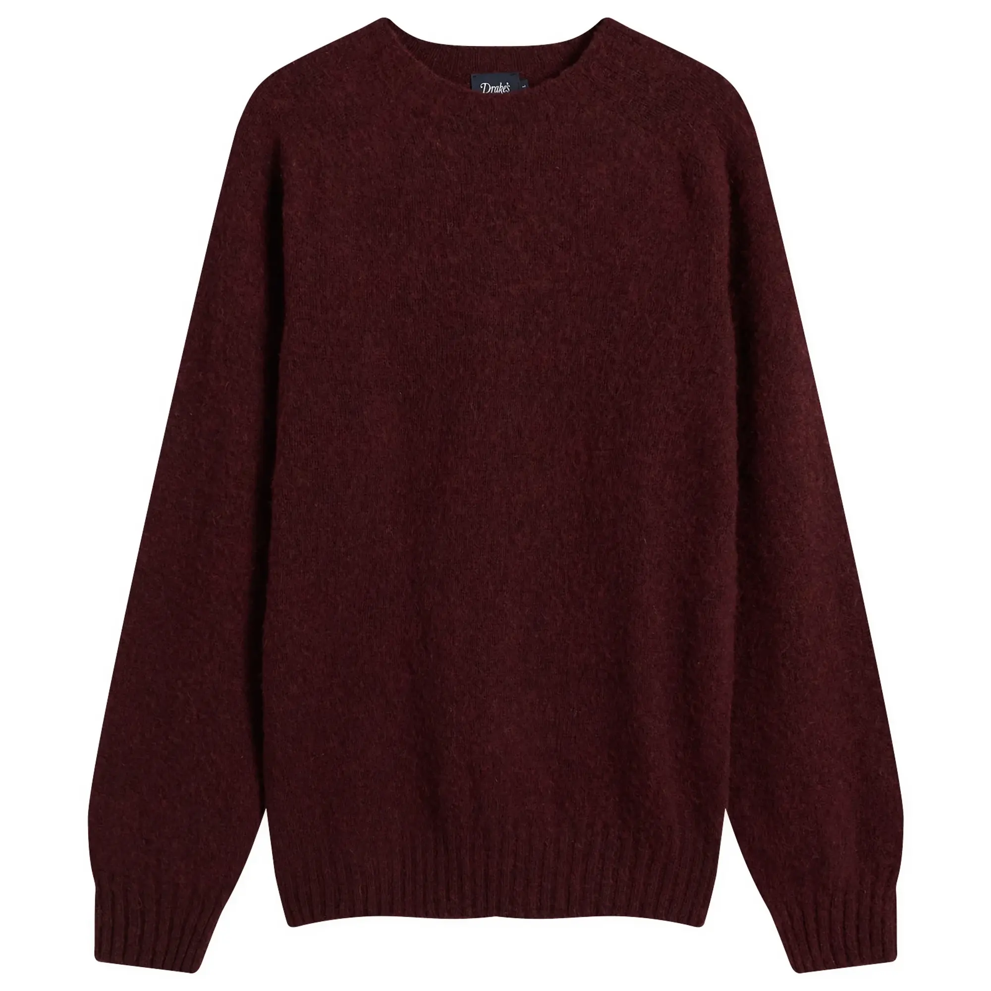 Drake's Men's Brushed Shetland Crew Neck Jumper Burgundy