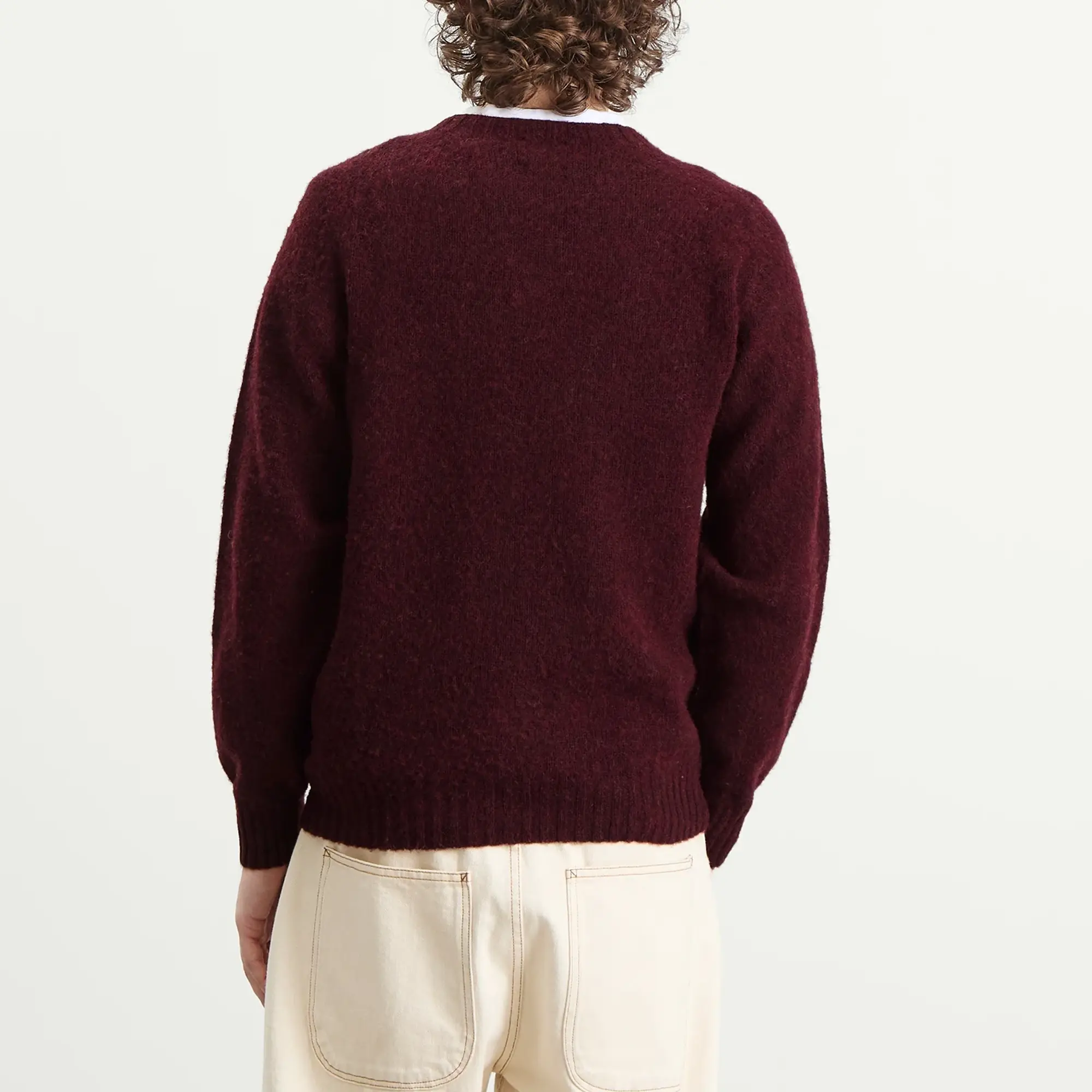 Drake's Men's Brushed Shetland Crew Neck Jumper Burgundy