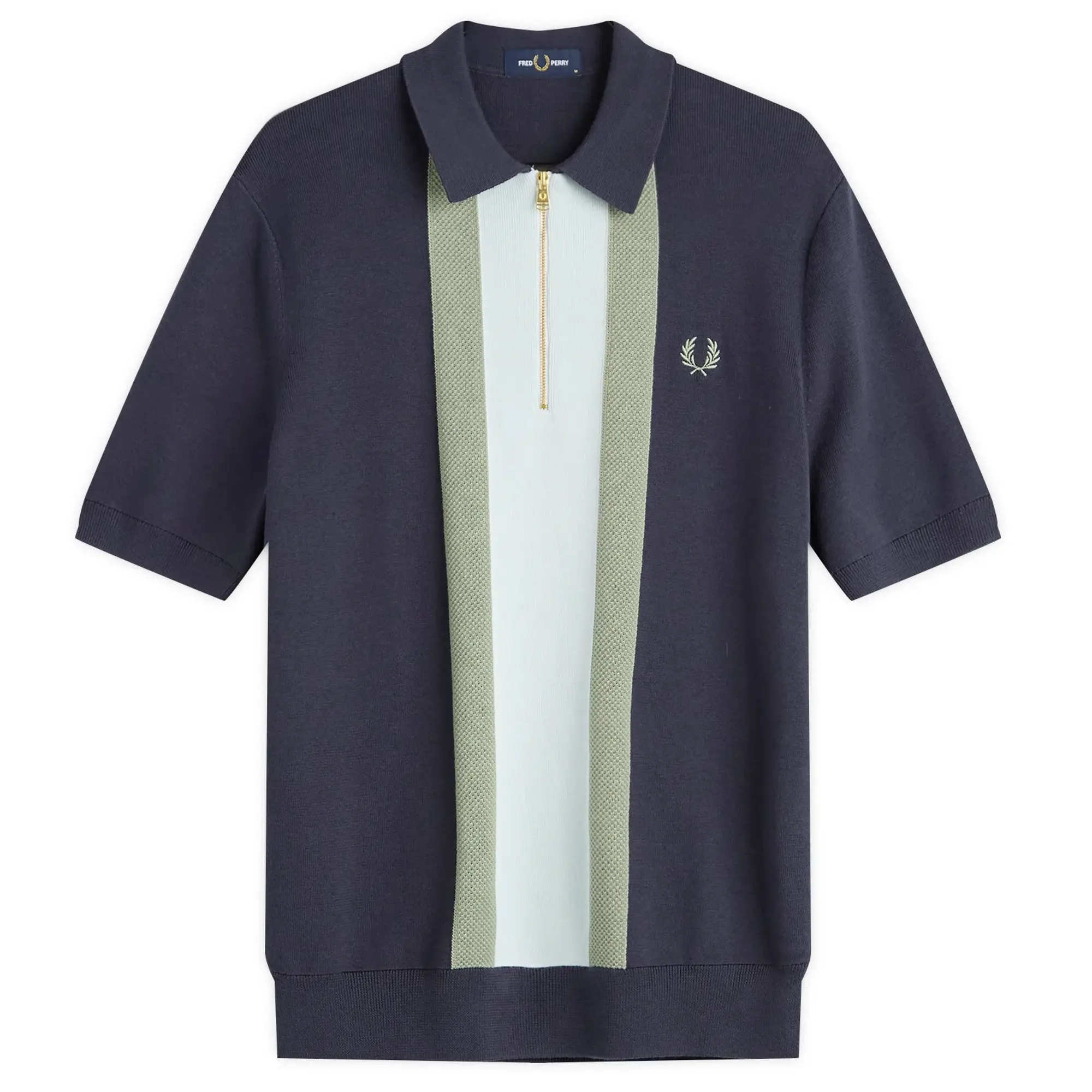 Fred Perry Men's Textured Stripe Knitted Zip Polo Shirt Dark Airforce