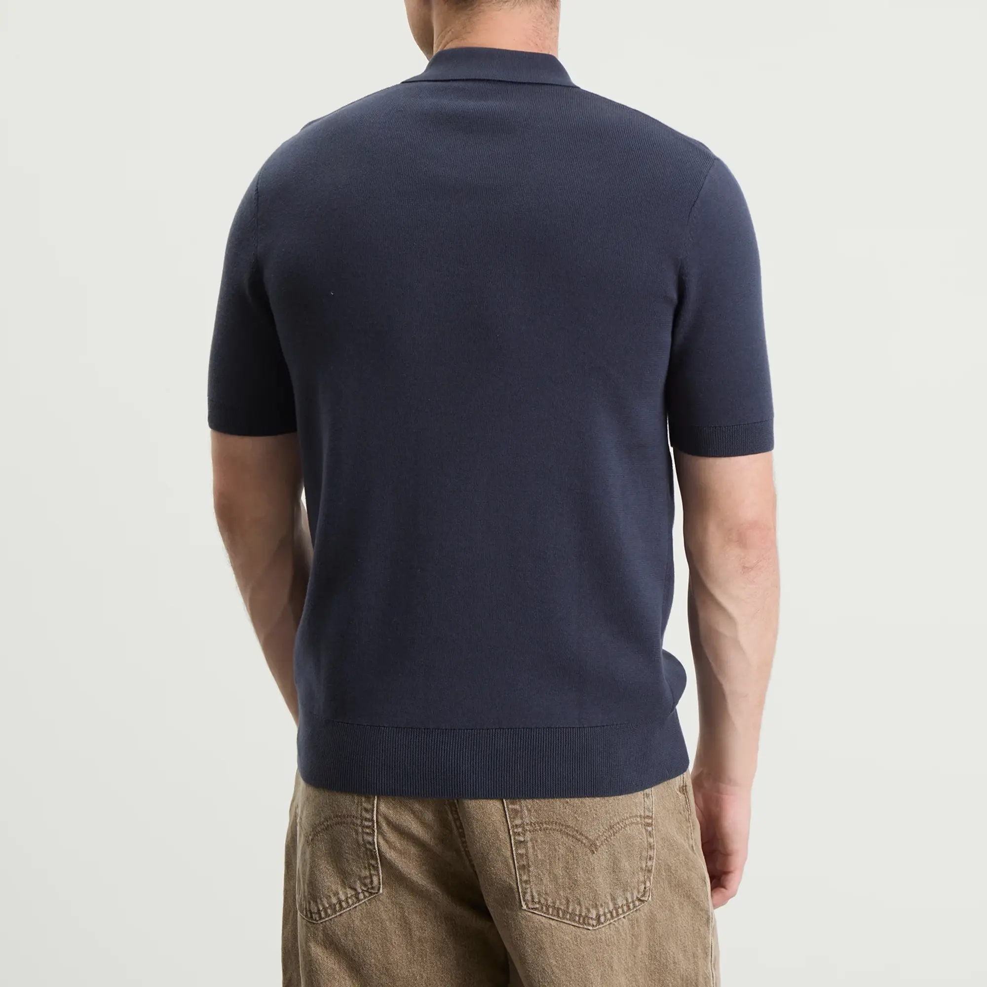 Fred Perry Men's Textured Stripe Knitted Zip Polo Shirt Dark Airforce