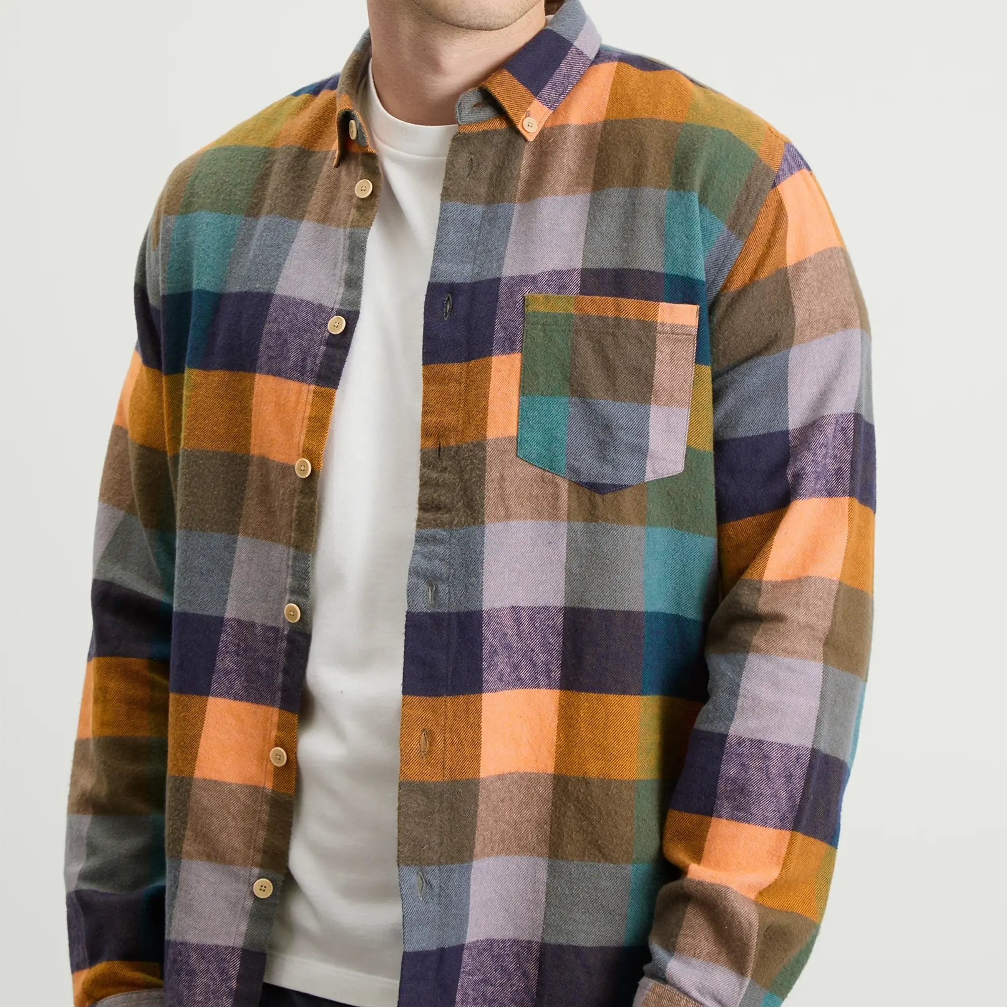 Folk Men's Relaxed Fit Shirt - Presented by END. Pumpkin/Pink Mix