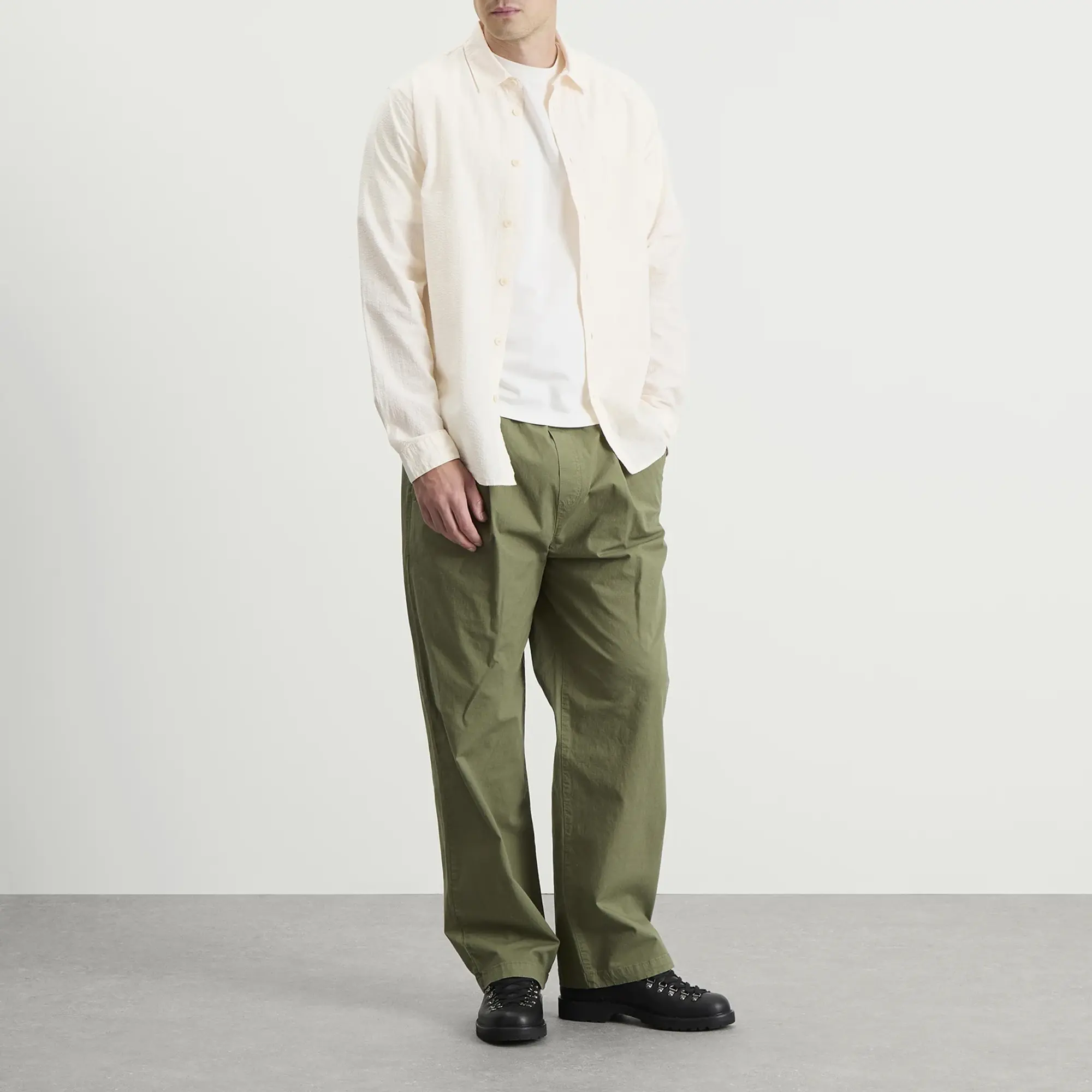 Folk Men's Drawcord Loose Trouser Light Olive Ripstop