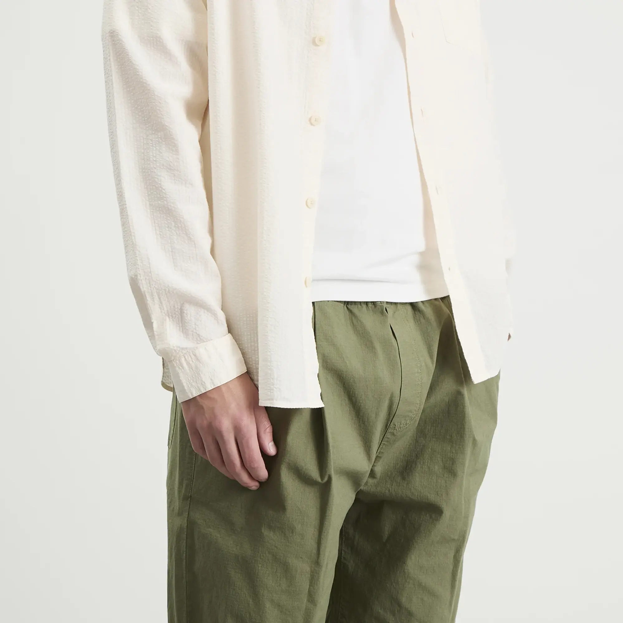Folk Men's Drawcord Loose Trouser Light Olive Ripstop