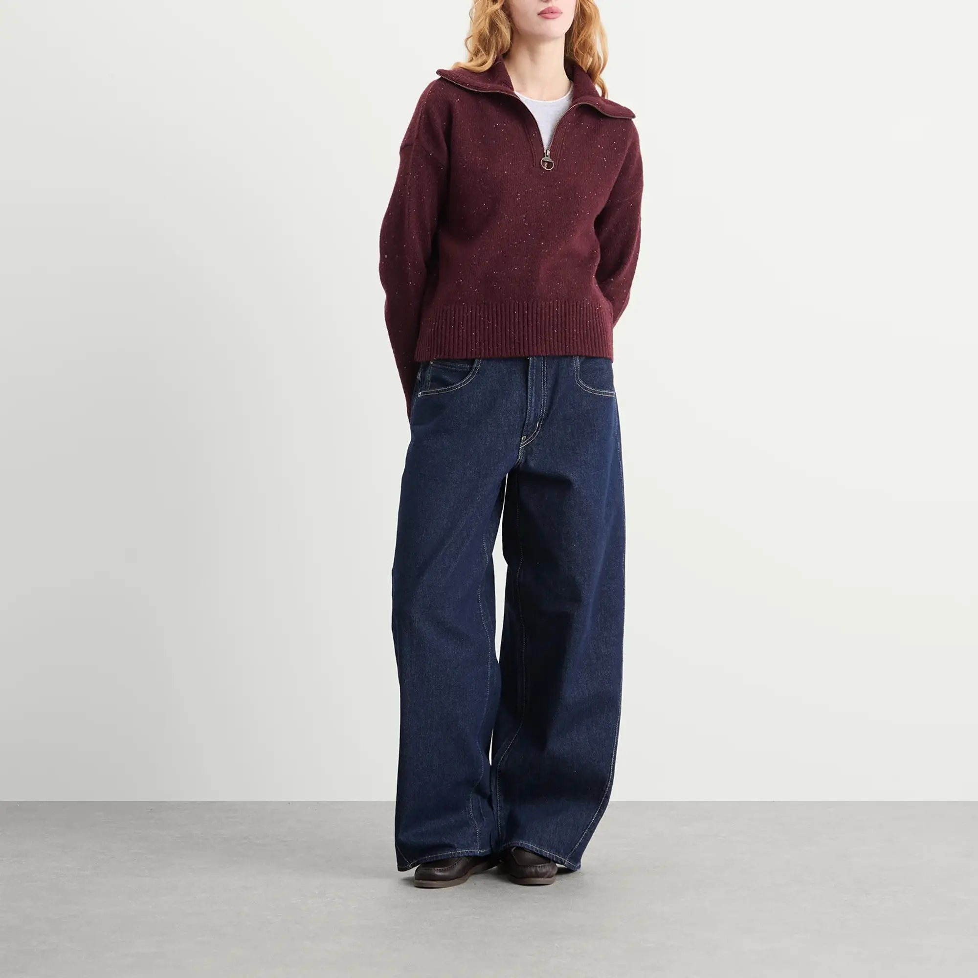 Barbour Women's Lavensdale Half Zip Knitted Jumper Black Cherry